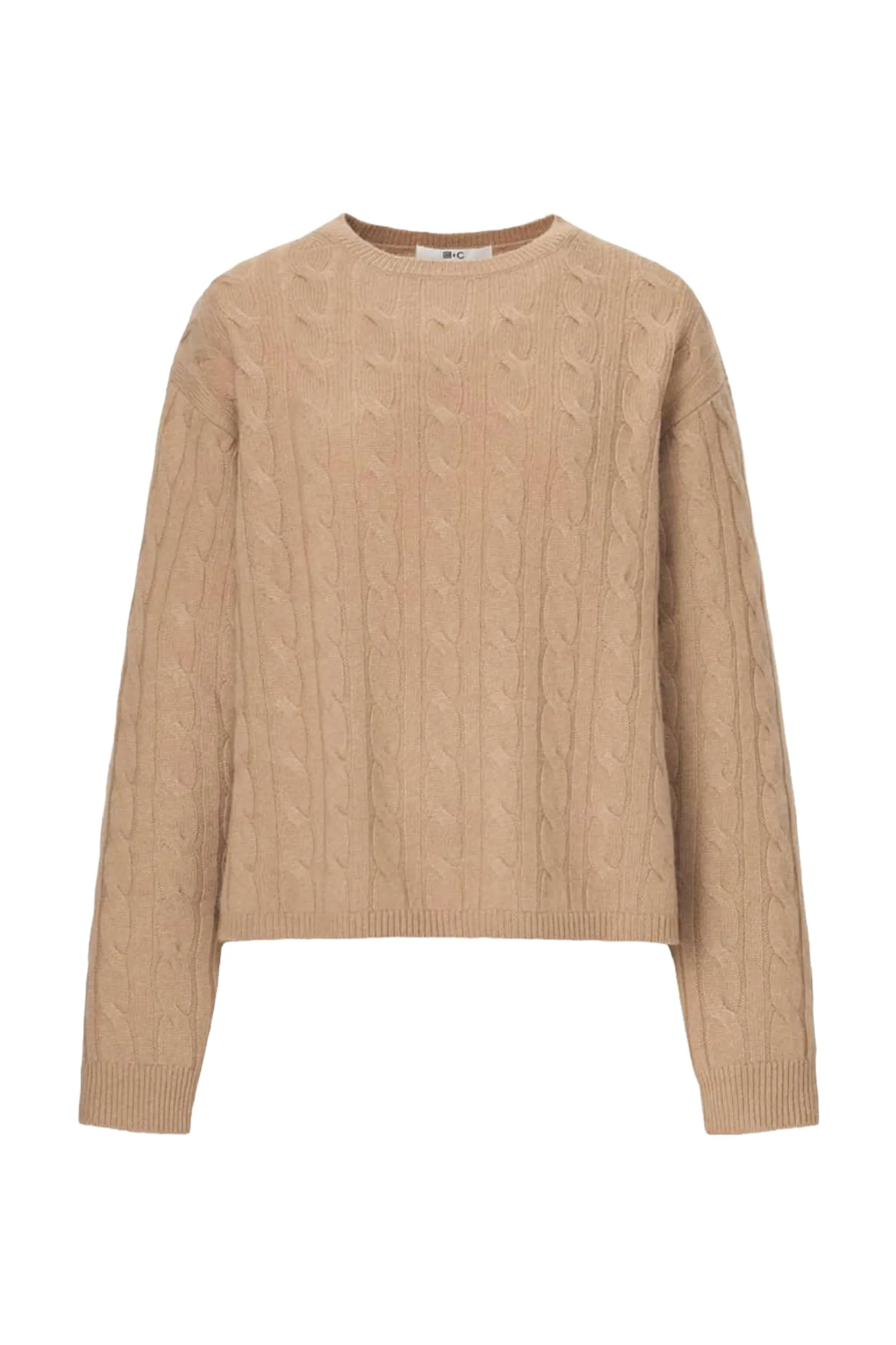 100% Cashmere Beige Cable Knit Crew Neck Cropped Jumper