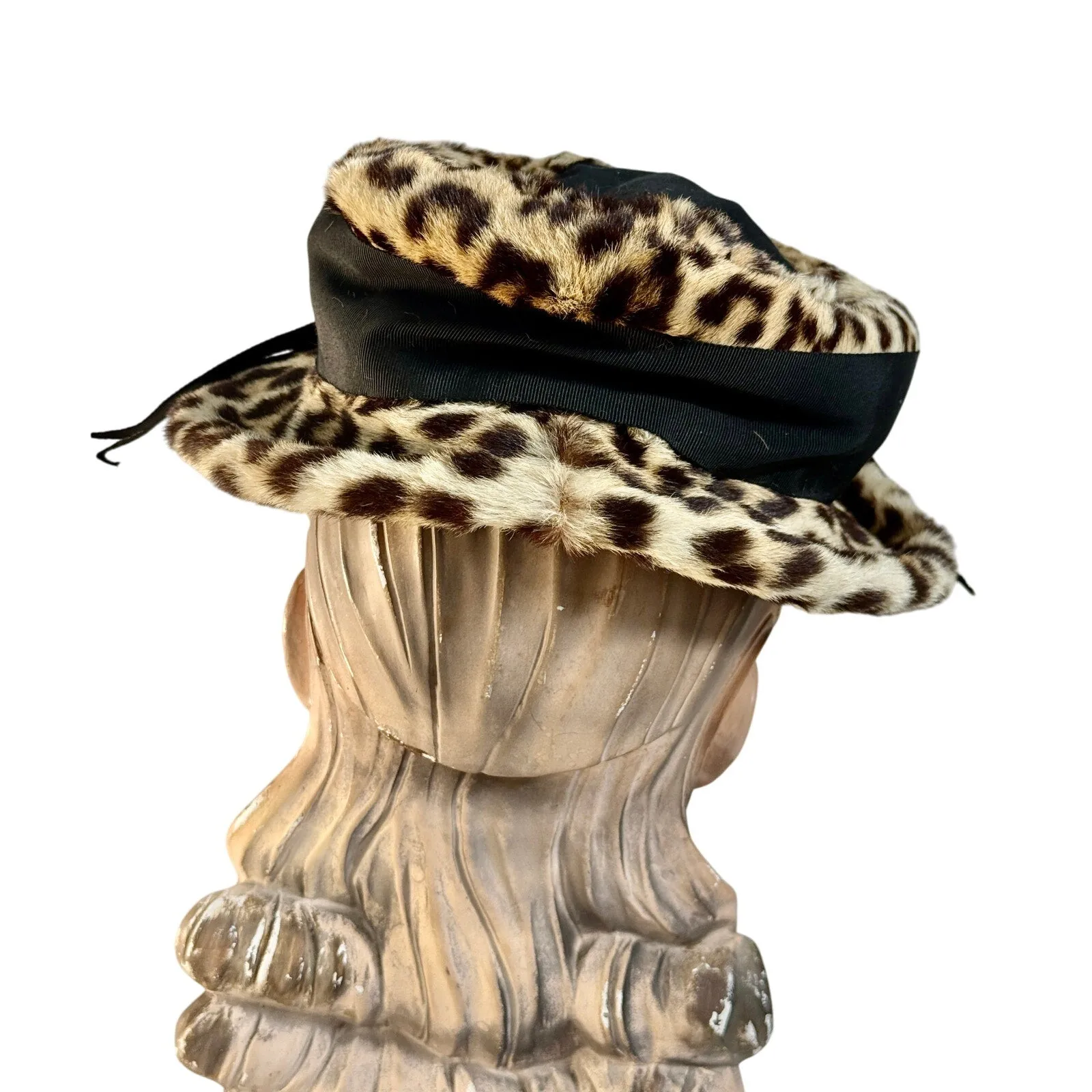 1940s Vintage Leopard Hat Real Fur 1940s Brimmed  Size S/M