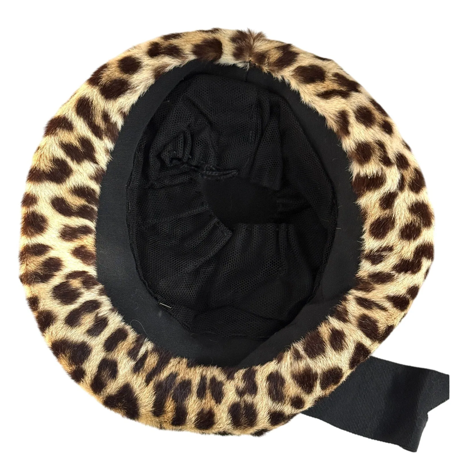 1940s Vintage Leopard Hat Real Fur 1940s Brimmed  Size S/M