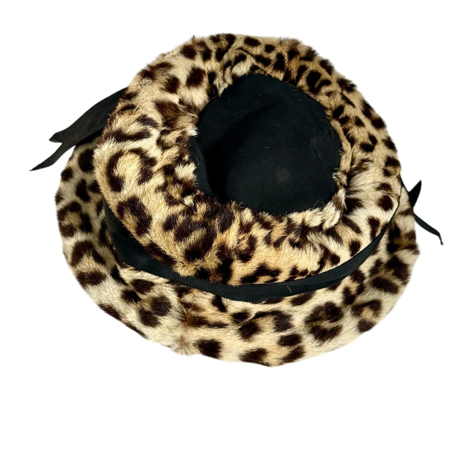 1940s Vintage Leopard Hat Real Fur 1940s Brimmed  Size S/M