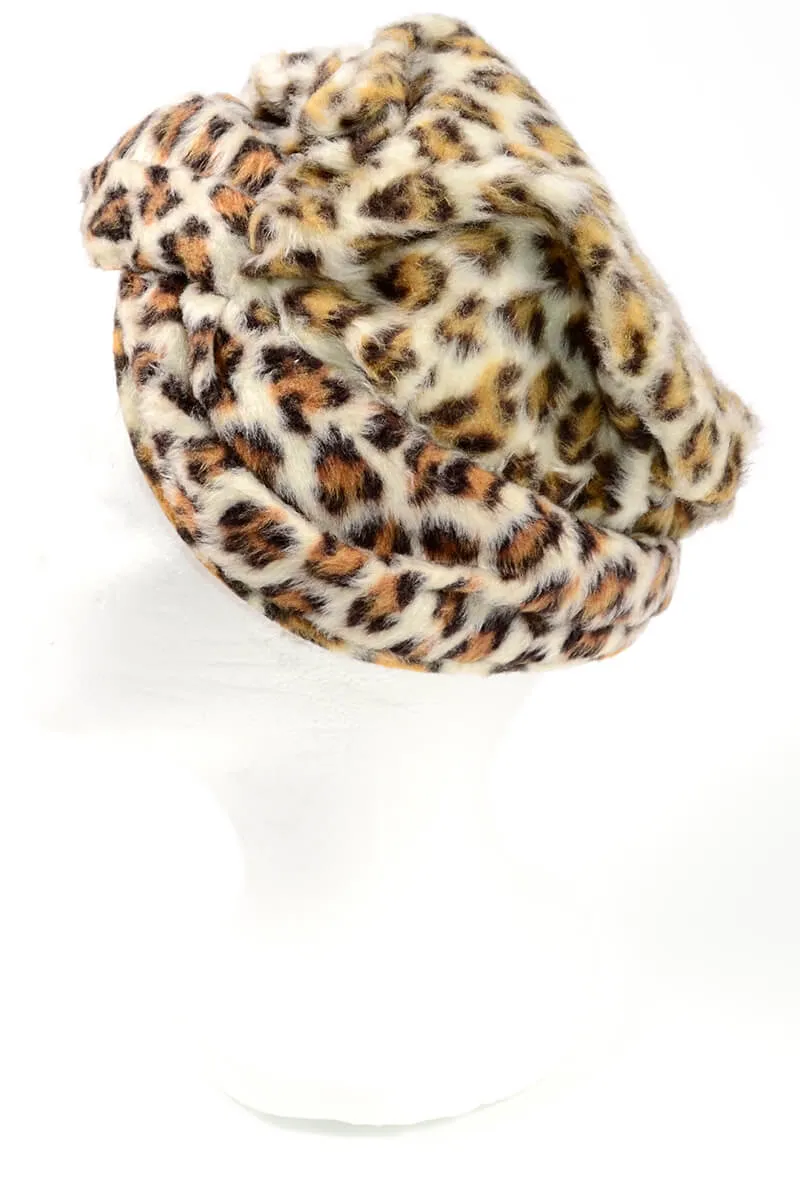 1960s Leopard Print Faux Fur Pill Box Hat