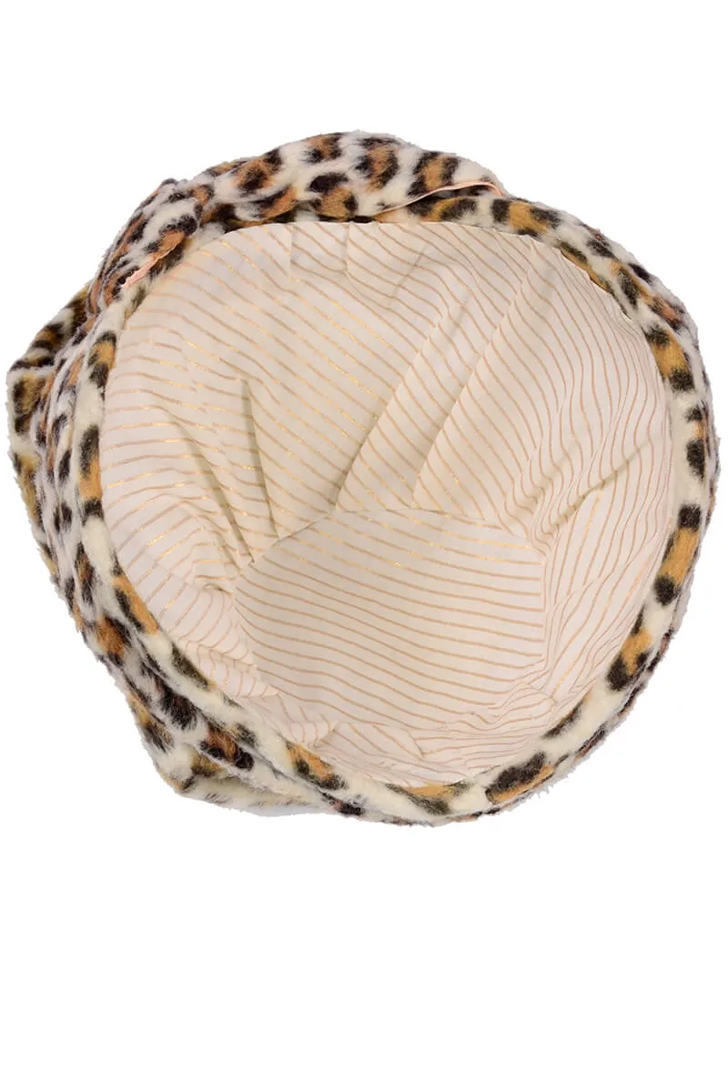 1960s Leopard Print Faux Fur Pill Box Hat