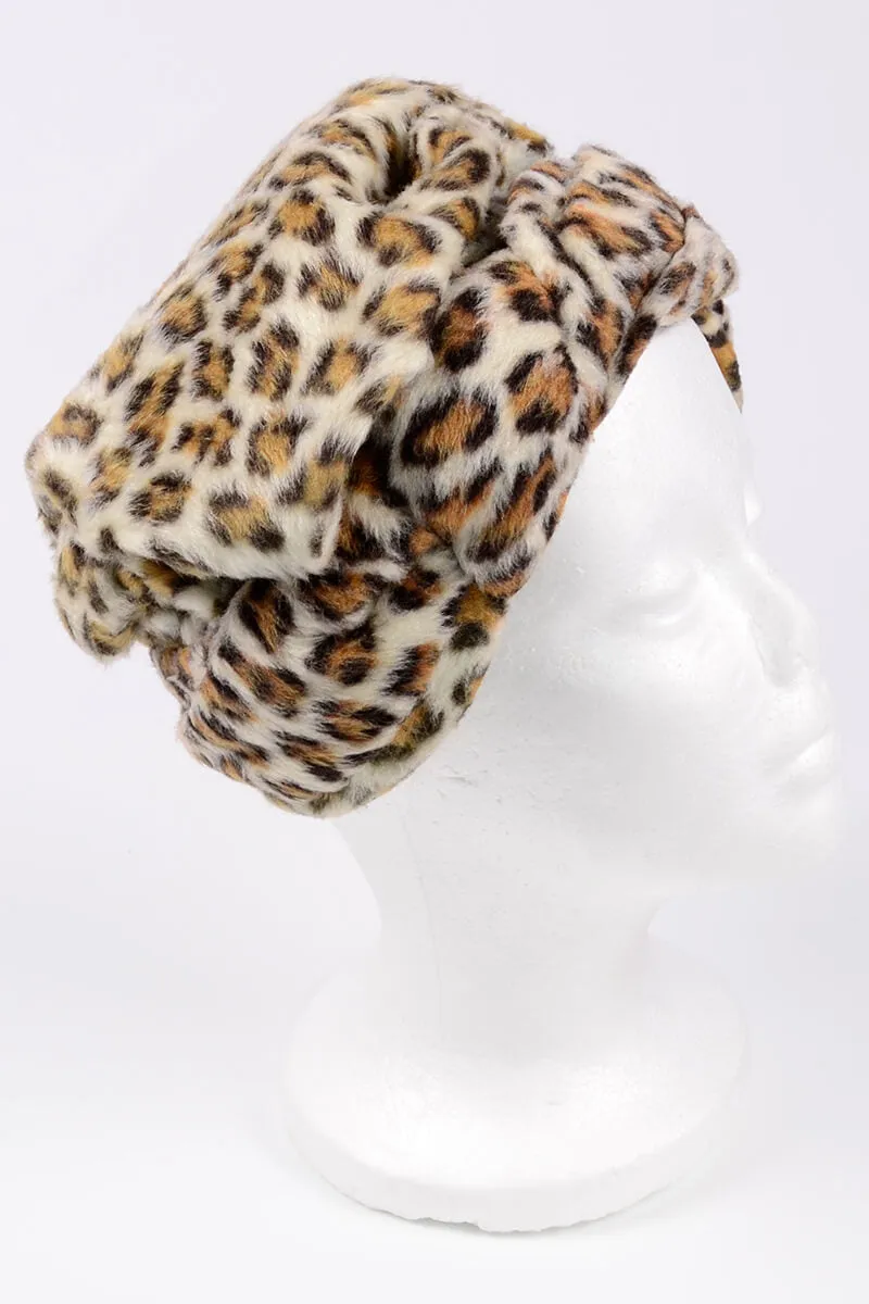 1960s Leopard Print Faux Fur Pill Box Hat