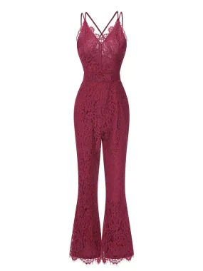 1960s Spaghetti Strap V-Neck Lace Jumpsuit