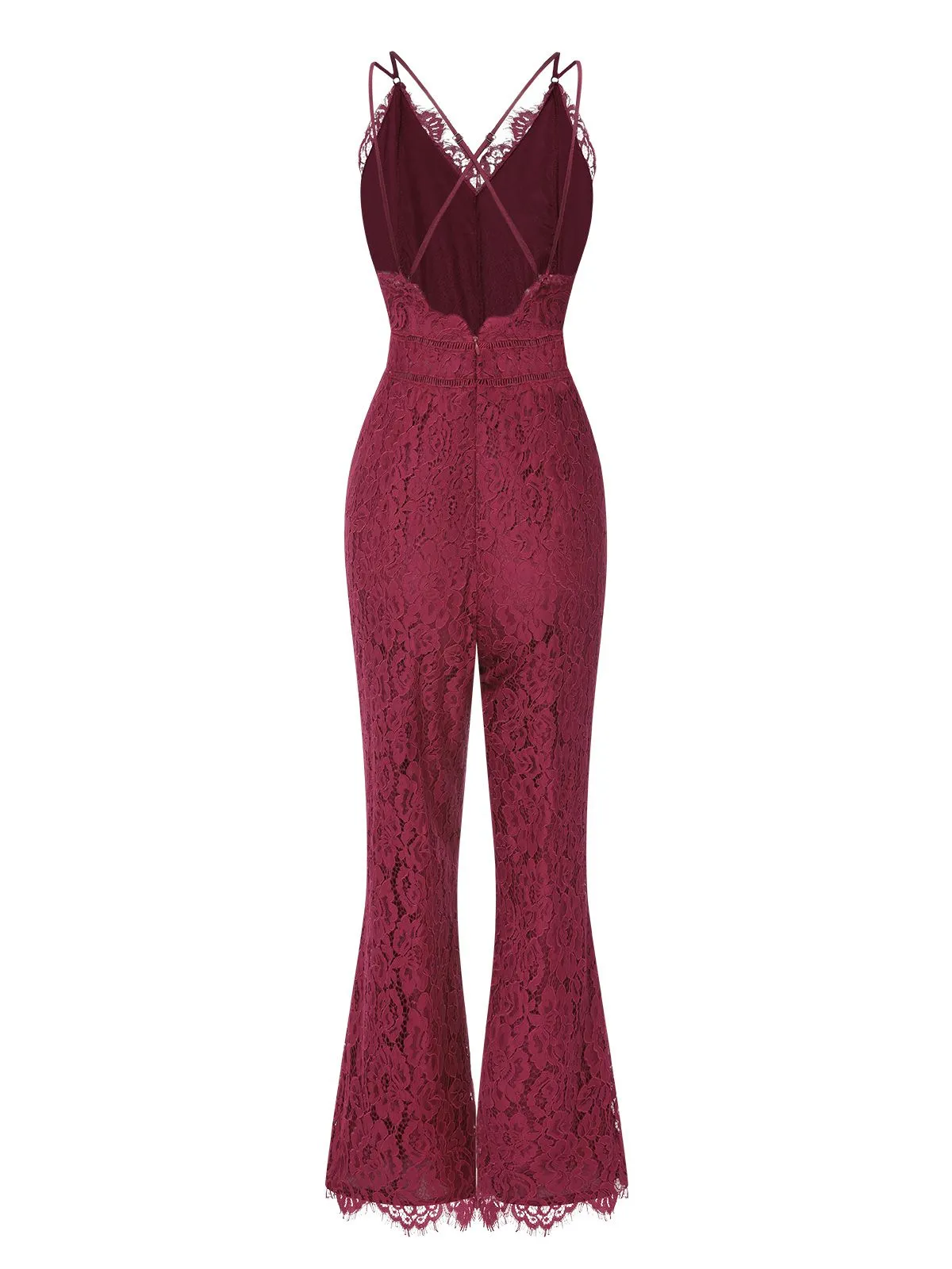 1960s Spaghetti Strap V-Neck Lace Jumpsuit