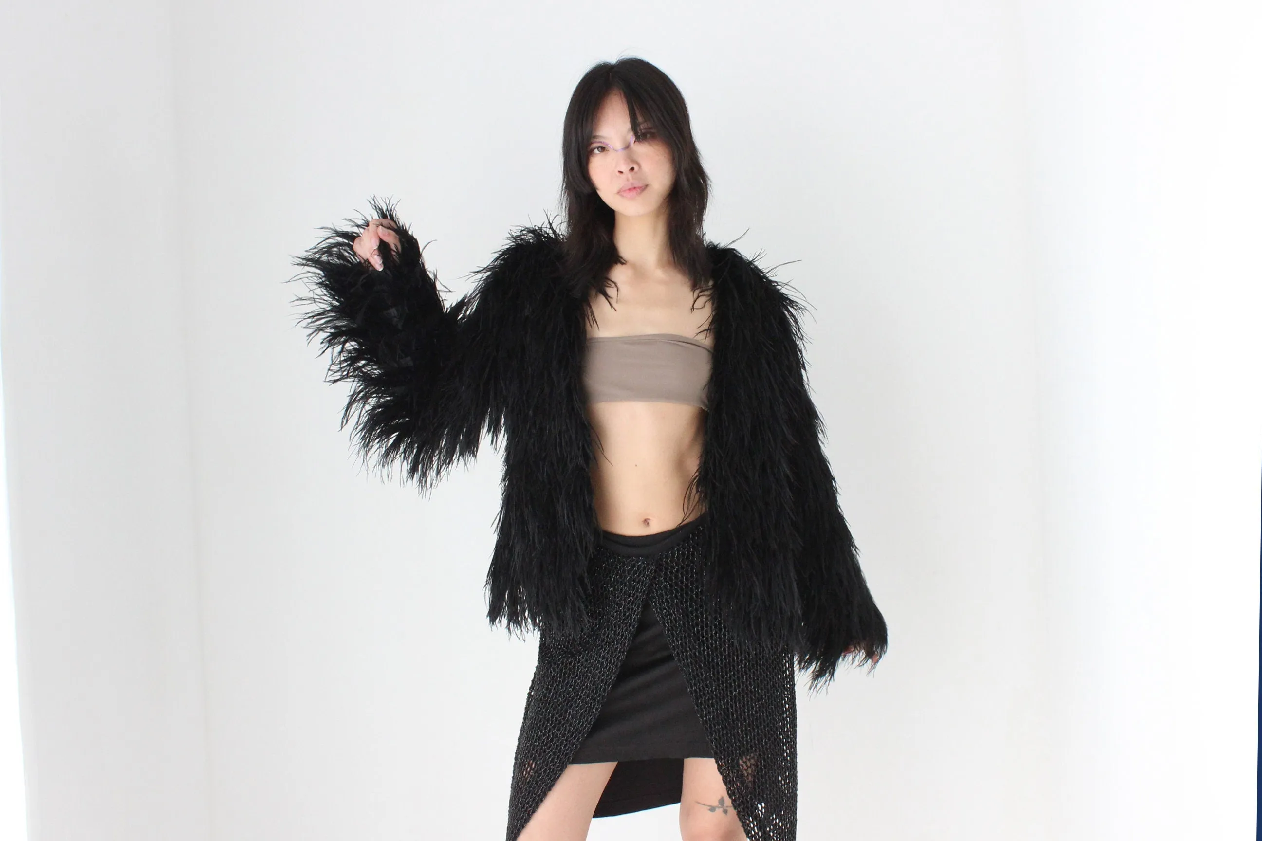 2000s Topshop Full Ostrich Feather Jacket