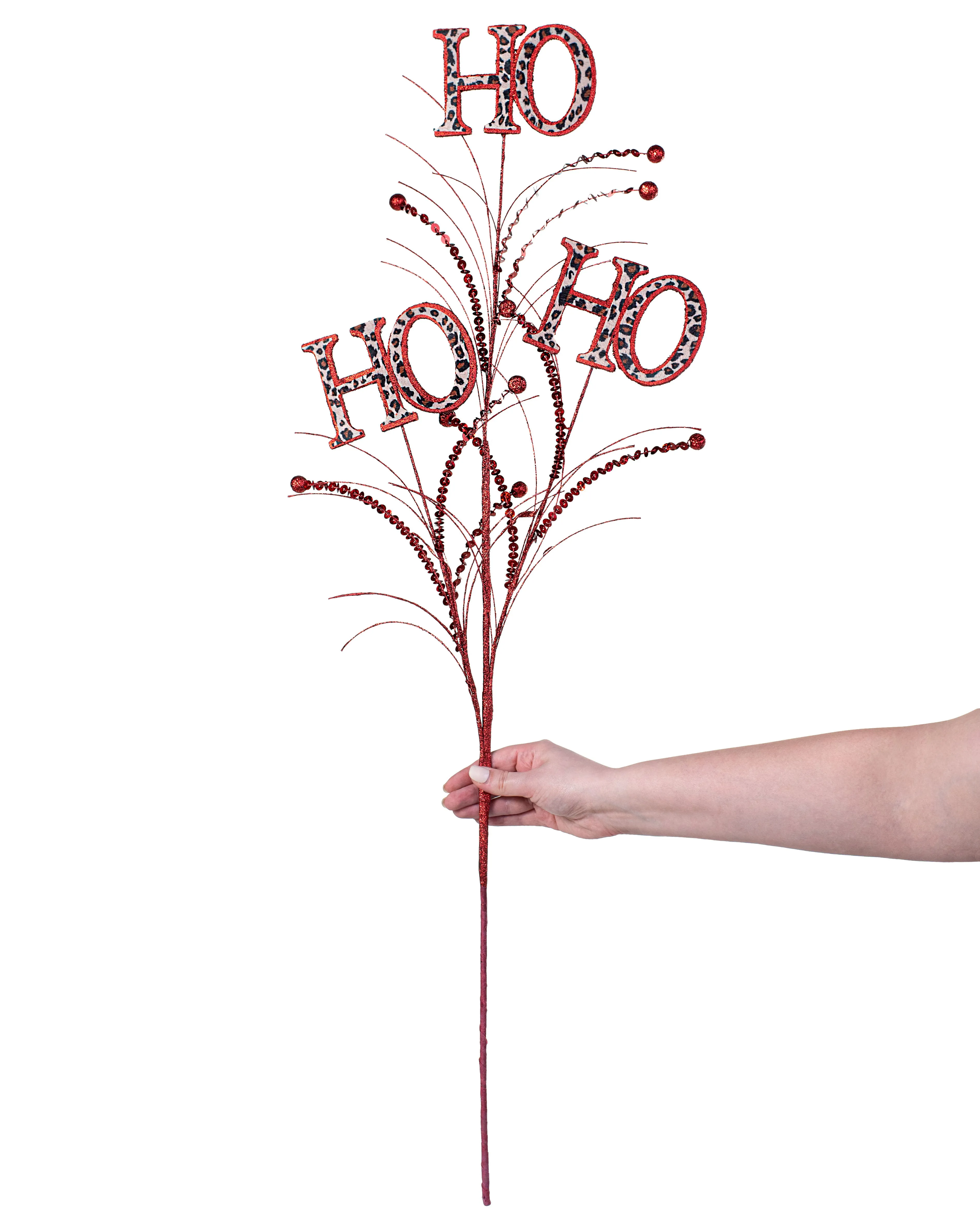 37" HO HO HO Sequin Spray: Red & Leopard