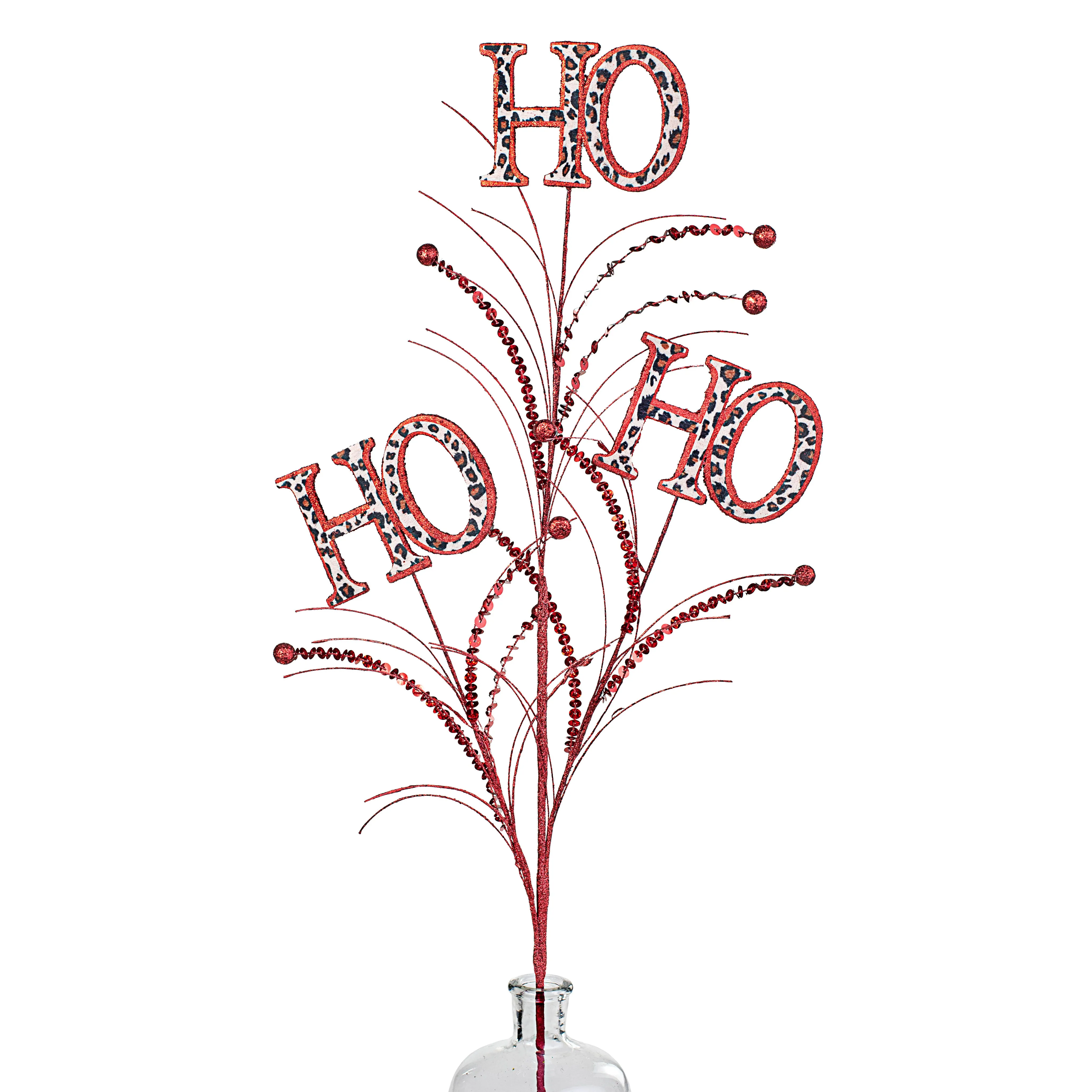 37" HO HO HO Sequin Spray: Red & Leopard