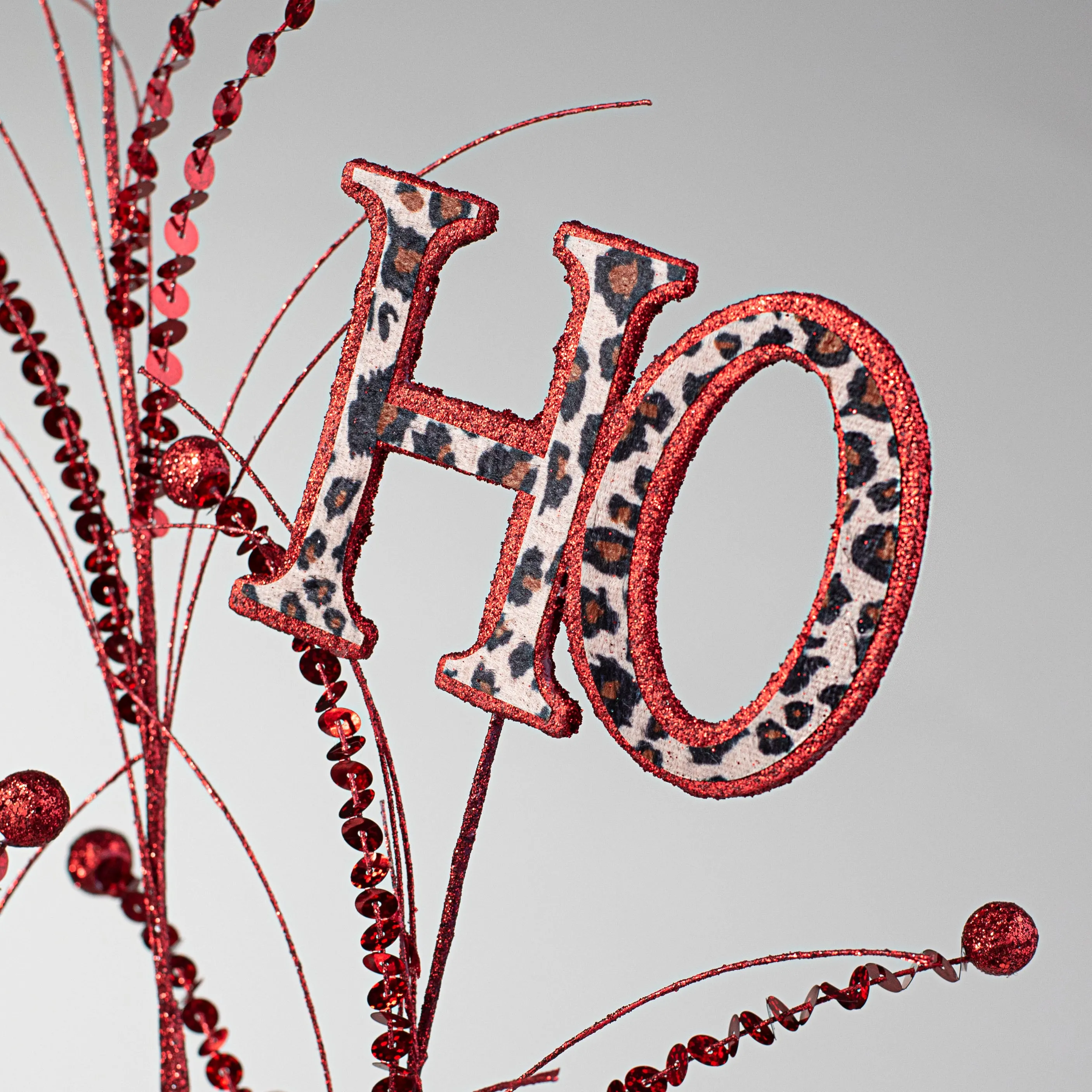 37" HO HO HO Sequin Spray: Red & Leopard