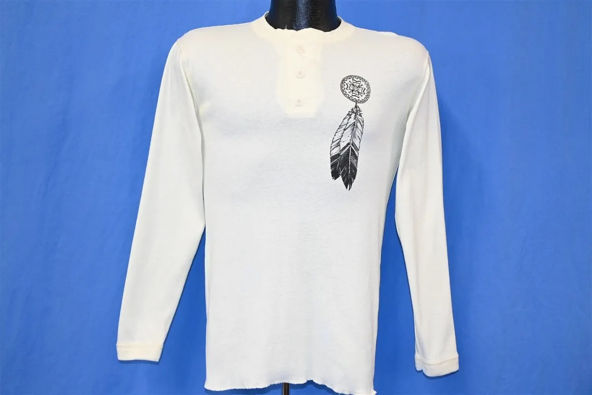 80s Native American Dreamcatcher Henley Rib Knit t-shirt Small