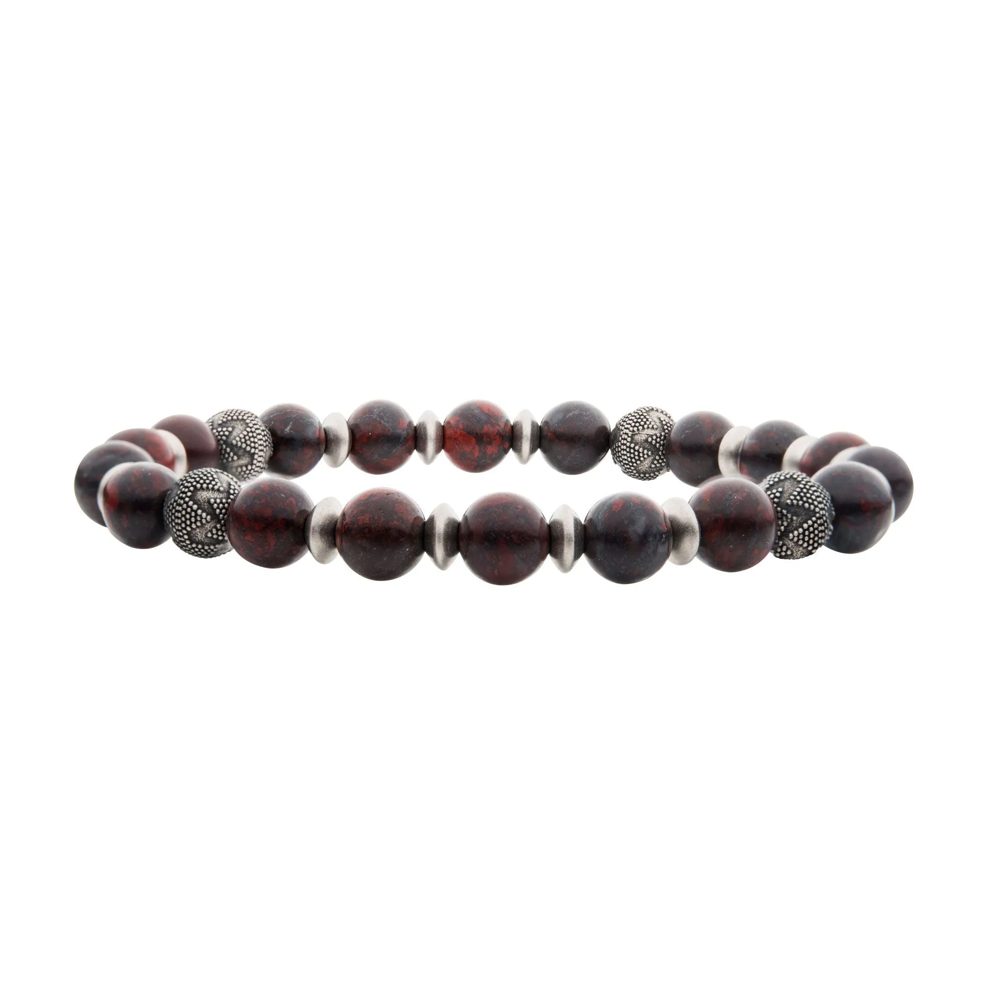 8mm Leopard Jasper Stones with Black Oxidized Beads 7.5" Bracelet BR38055