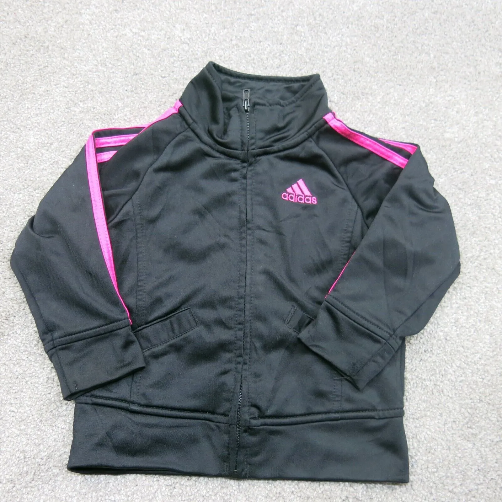 Adidas Track Jacket Boys Size 18M Black Pink Long Sleeve Full Zip Jacket Logo