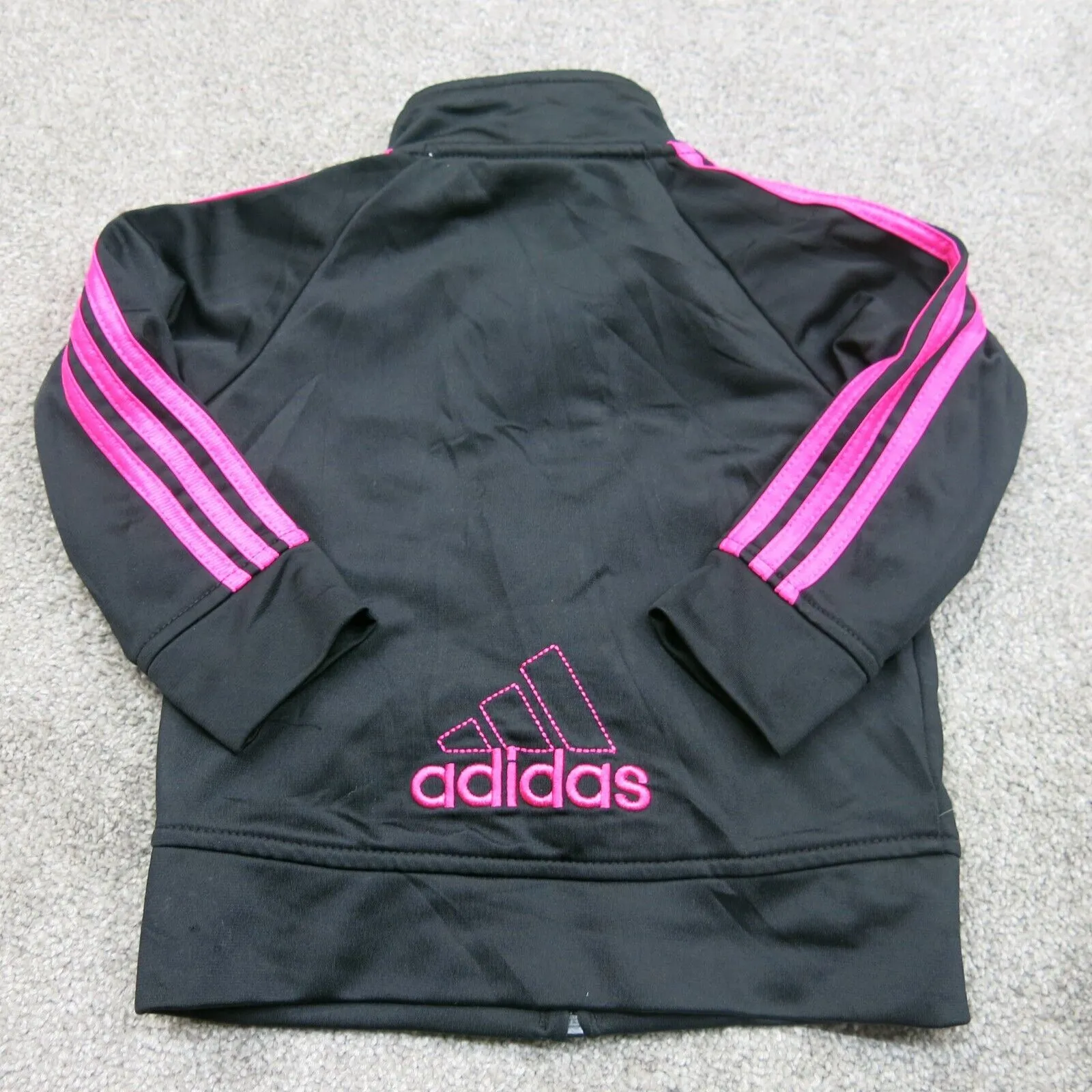 Adidas Track Jacket Boys Size 18M Black Pink Long Sleeve Full Zip Jacket Logo