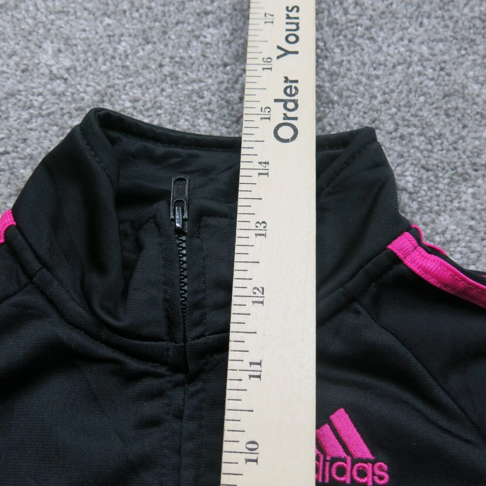 Adidas Track Jacket Boys Size 18M Black Pink Long Sleeve Full Zip Jacket Logo