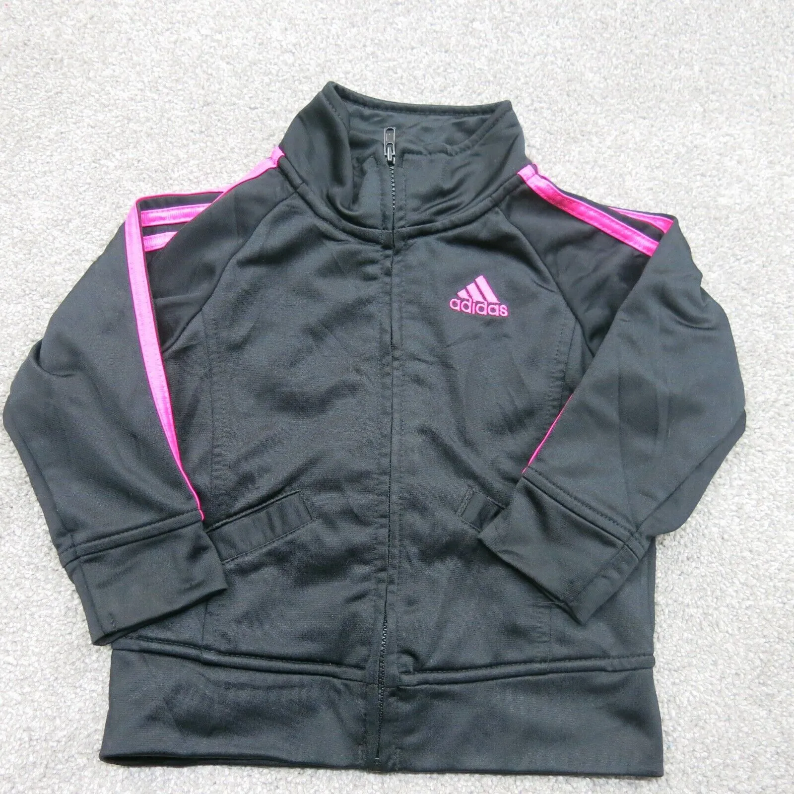 Adidas Track Jacket Boys Size 18M Black Pink Long Sleeve Full Zip Jacket Logo