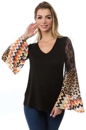 AGNES BELL SLEEVE TOP (BLACK)- VT2693