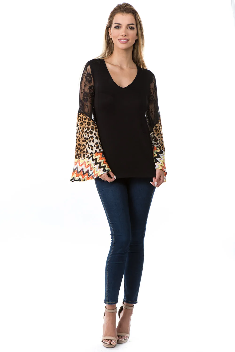 AGNES BELL SLEEVE TOP (BLACK)- VT2693