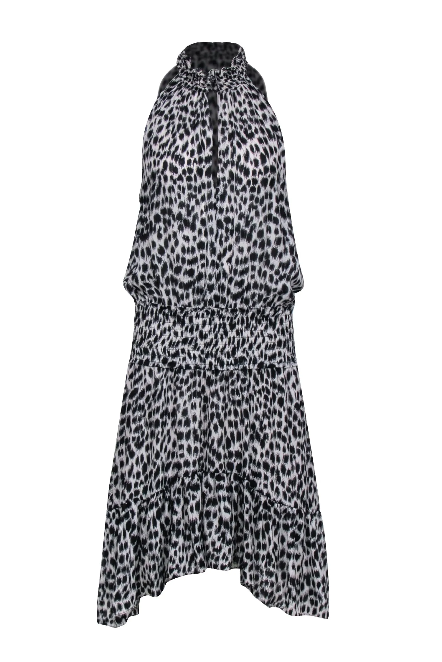 A.L.C. - Ivory & Black Leopard Print Sleeveless Smocked Waist Dress Sz 14