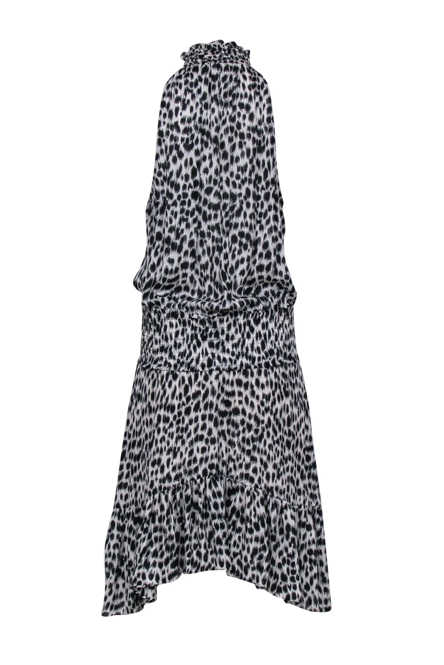 A.L.C. - Ivory & Black Leopard Print Sleeveless Smocked Waist Dress Sz 14