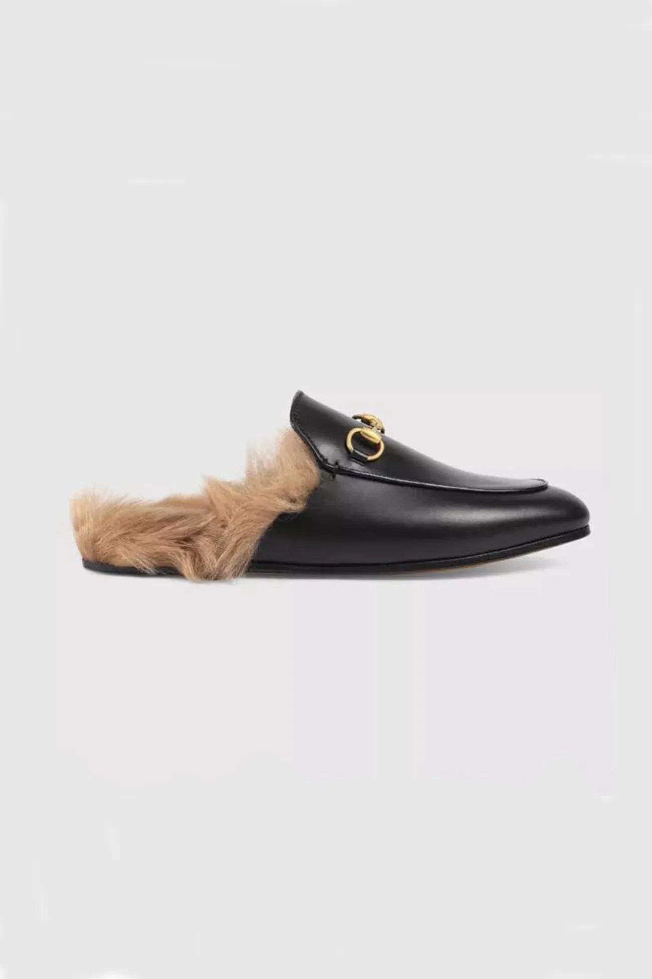 Amozae-Rabbit Fur Lined Leather Loafer Mules