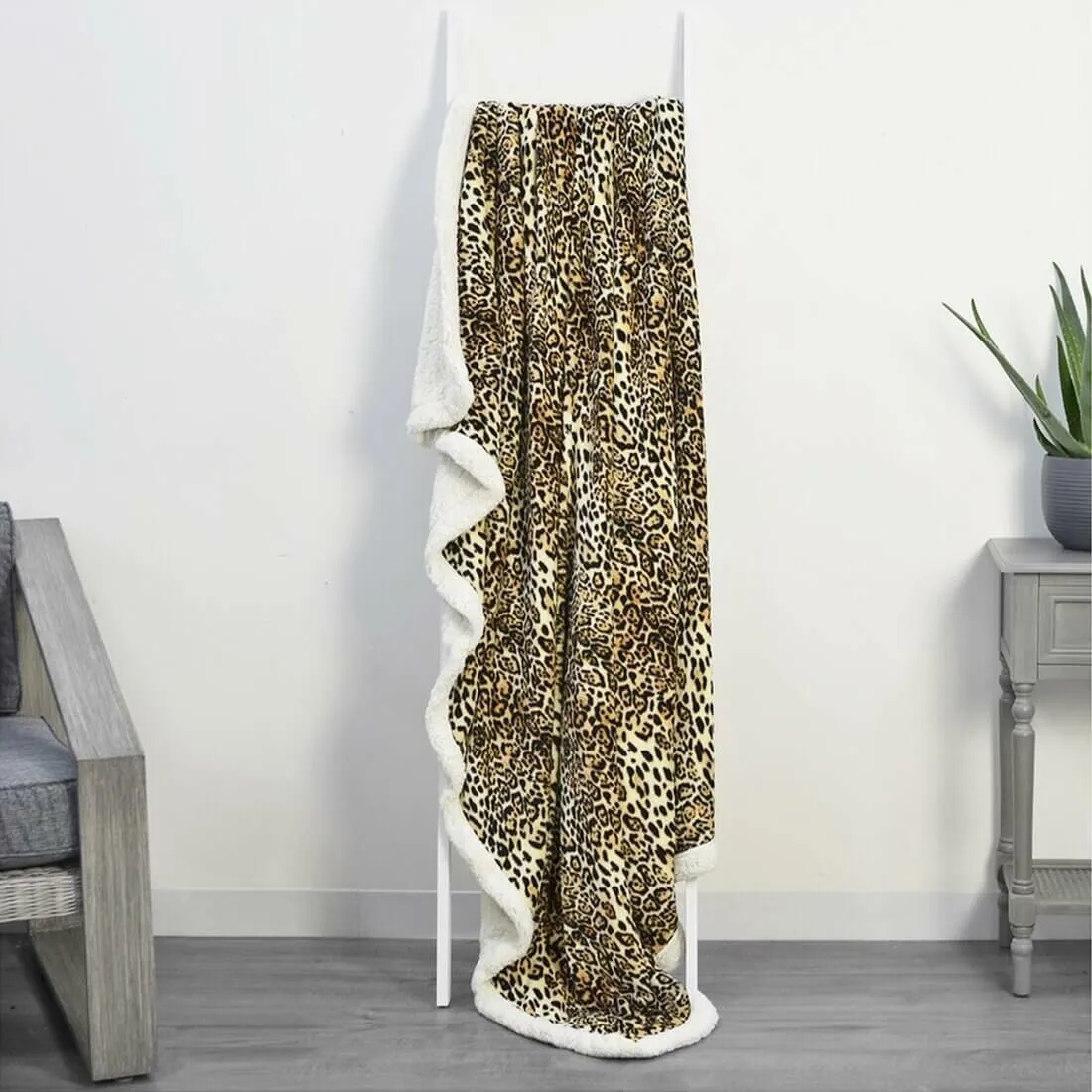 Animal Print Fleece Blanket With Sherpa Trim 2 Sizes