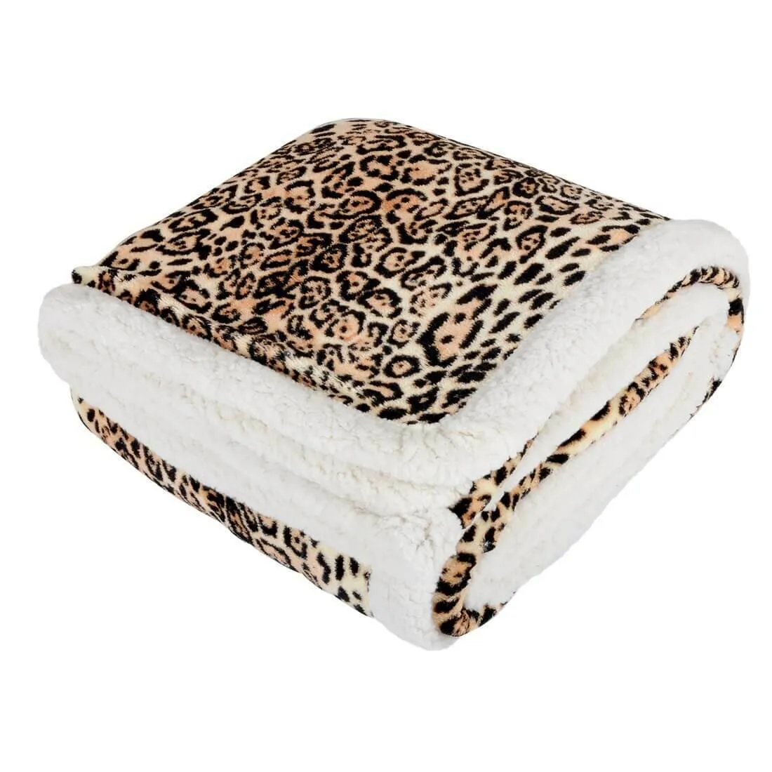 Animal Print Fleece Blanket With Sherpa Trim 2 Sizes