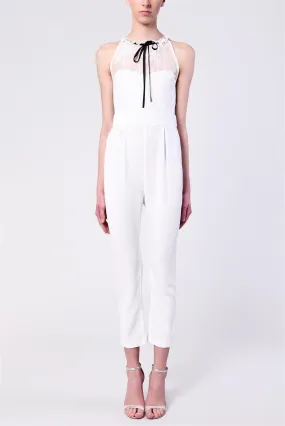 Annabelle White Tailored Lace Over-lay Jumpsuit