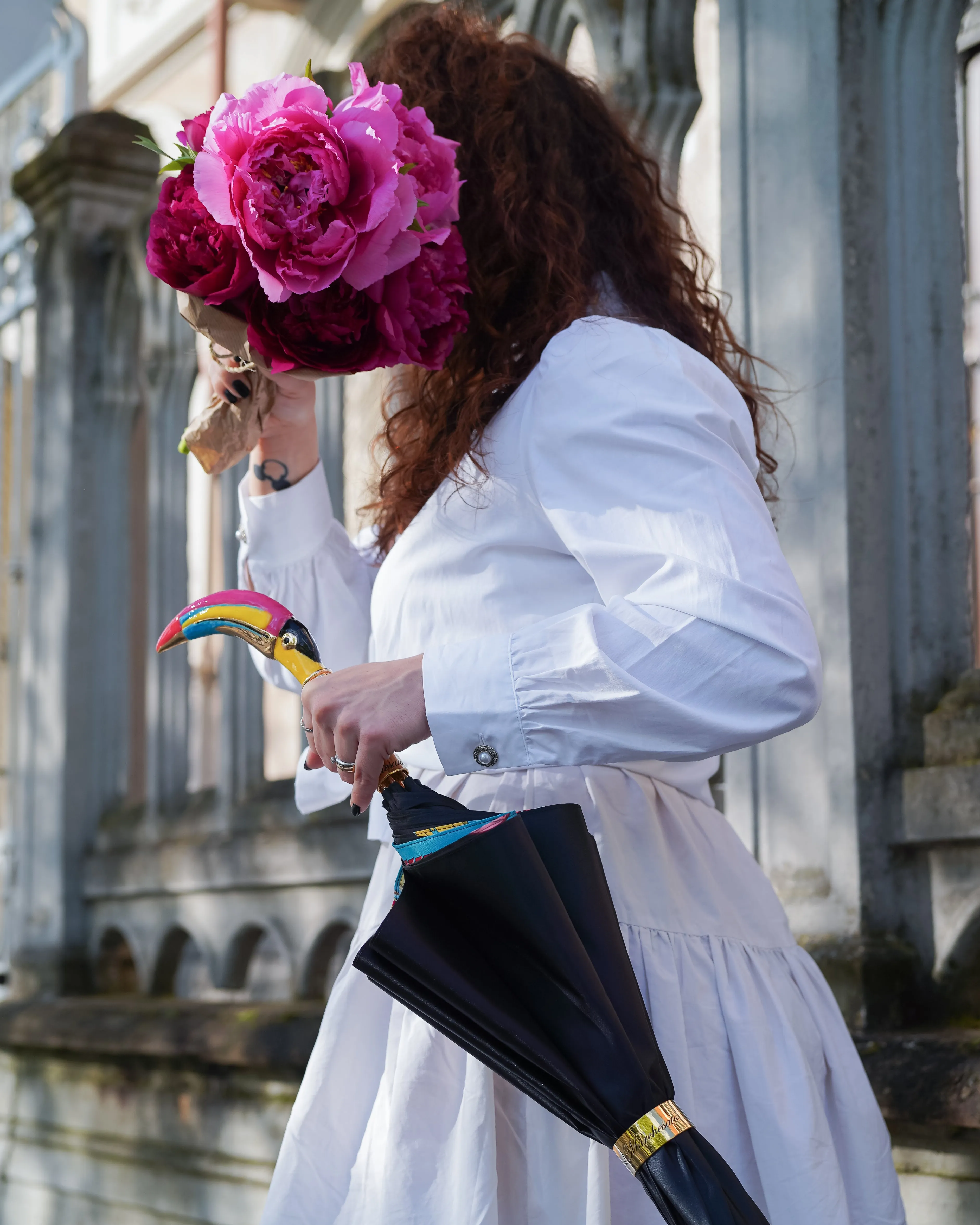 Artisan Italian Umbrella with Luxurious Hand-Enameled Toucan Handle