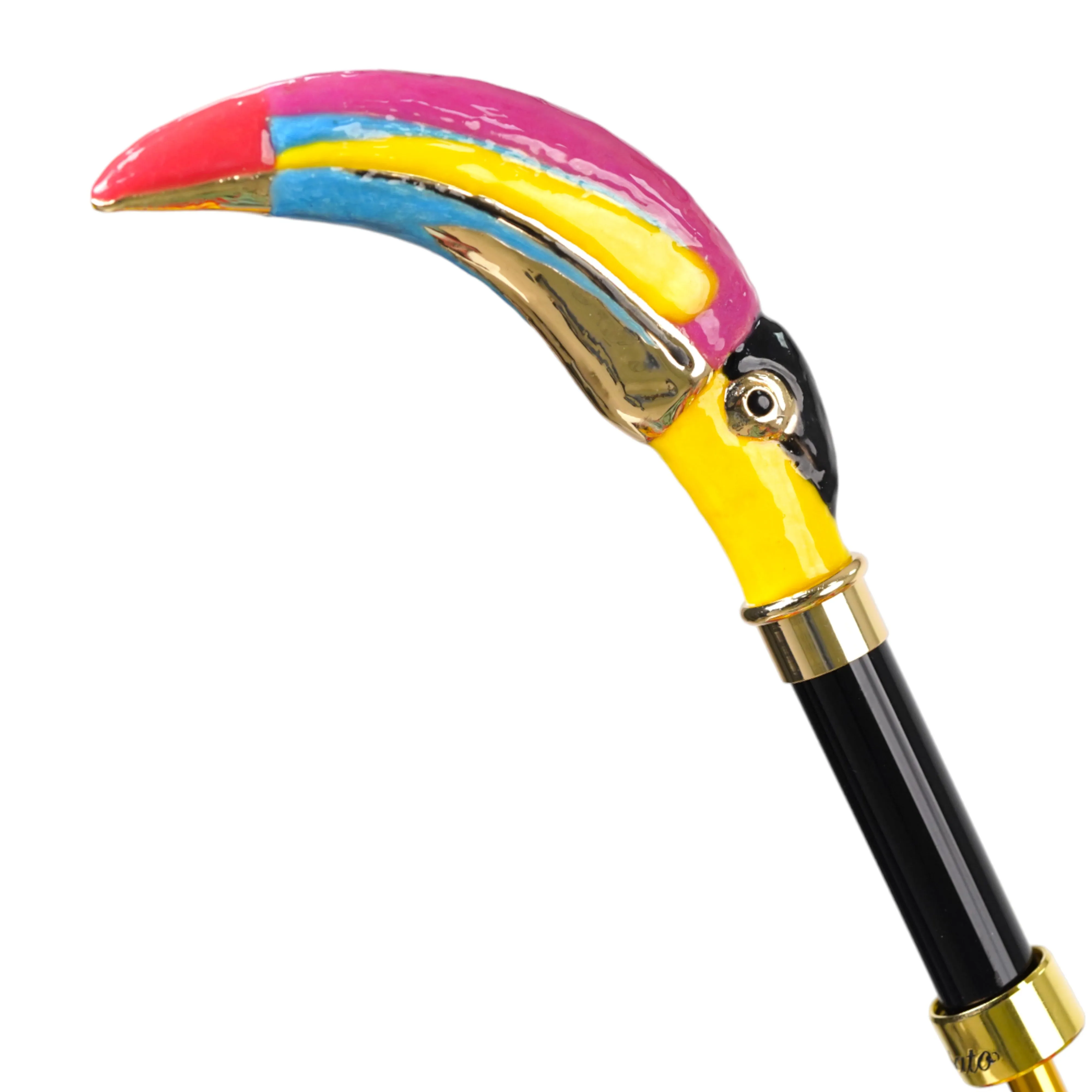 Artisan Italian Umbrella with Luxurious Hand-Enameled Toucan Handle