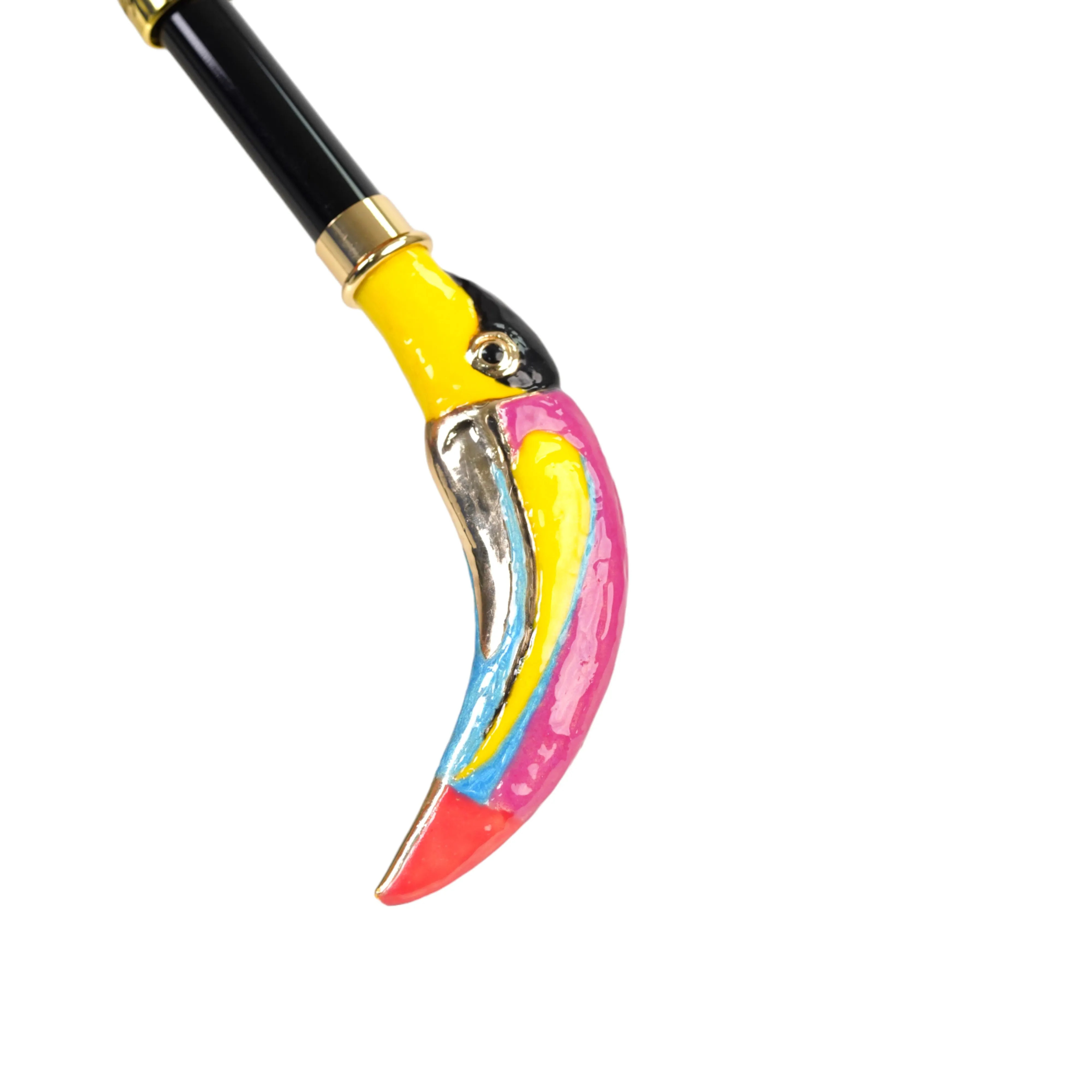 Artisan Italian Umbrella with Luxurious Hand-Enameled Toucan Handle