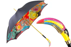 Artisan Italian Umbrella with Luxurious Hand-Enameled Toucan Handle