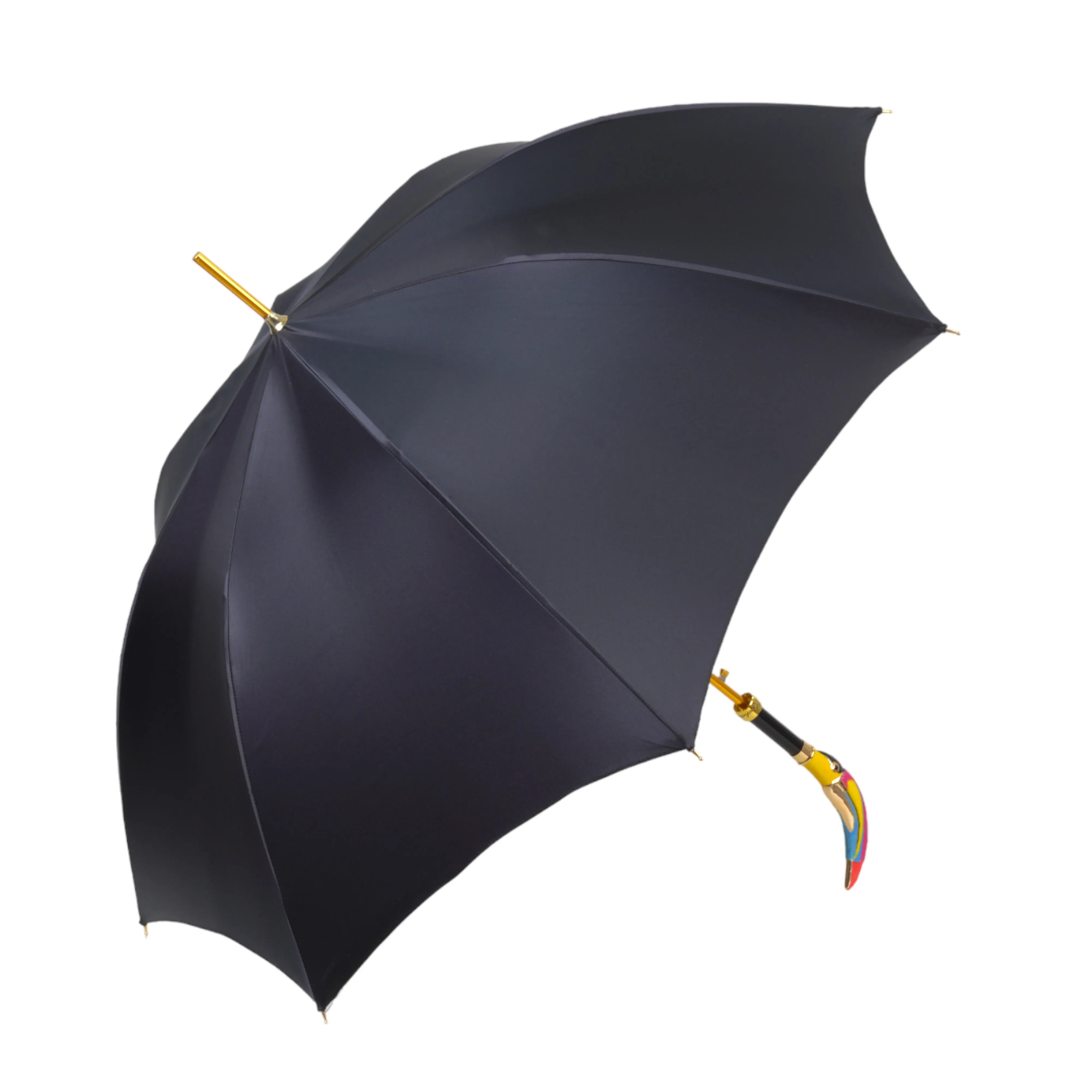 Artisan Italian Umbrella with Luxurious Hand-Enameled Toucan Handle