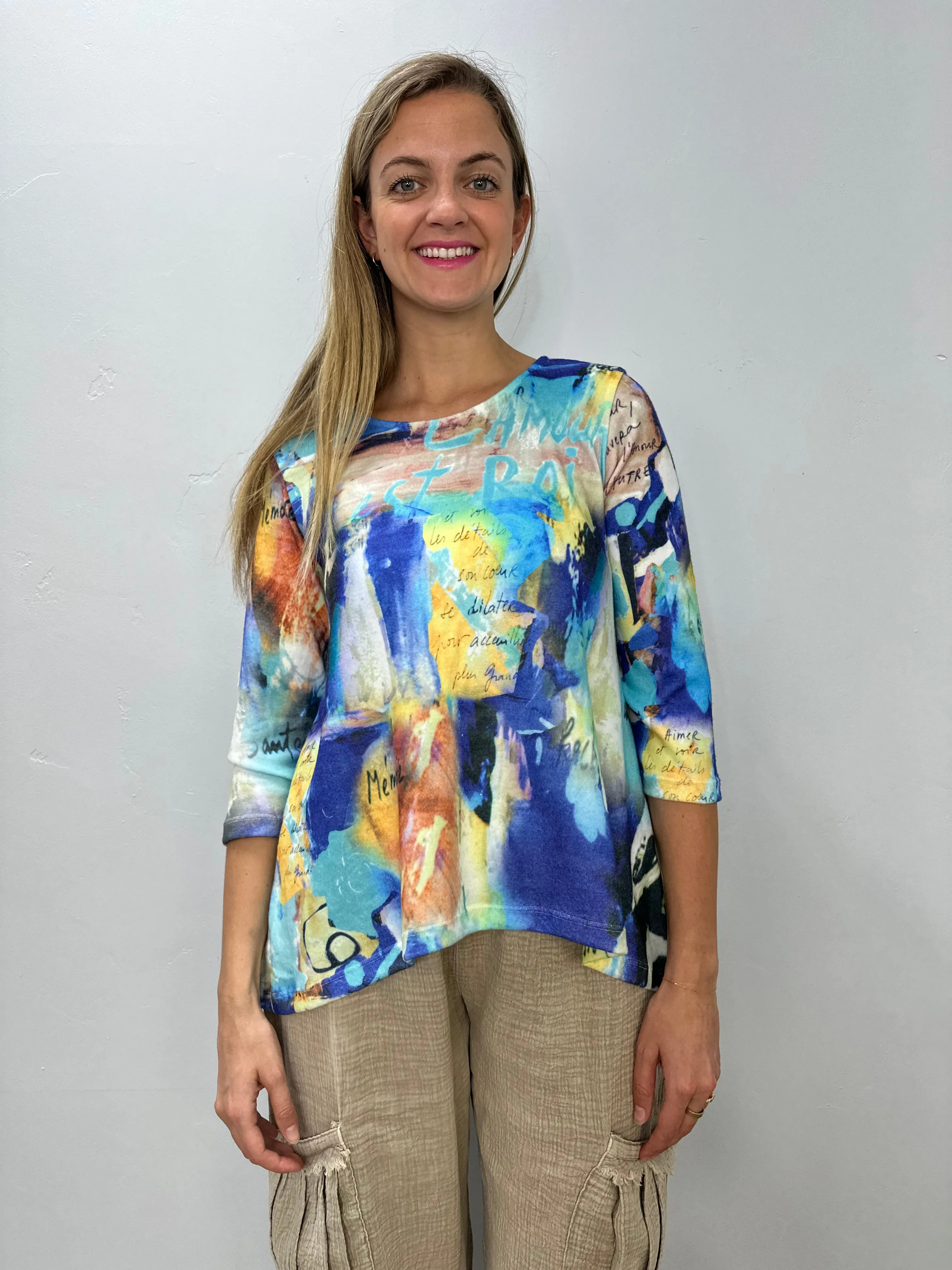 Artistic Painting Hacci Bushed 3/4 Sleeve Knit Tunic