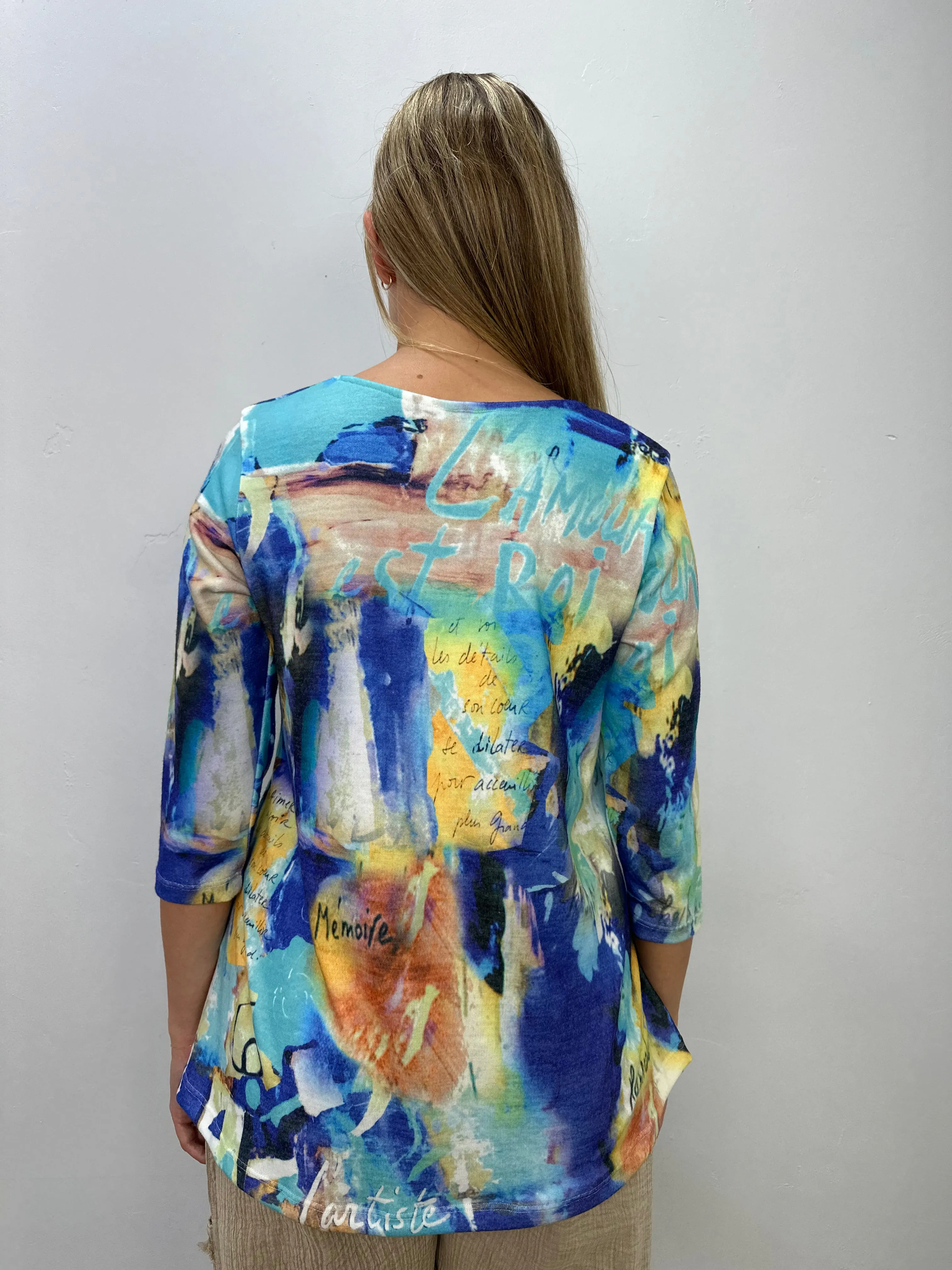 Artistic Painting Hacci Bushed 3/4 Sleeve Knit Tunic