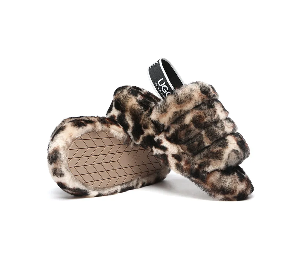 AUSTRALIAN SHEPHERD® UGG Women Slingback Leopard Print Fluffy Slides Pamela