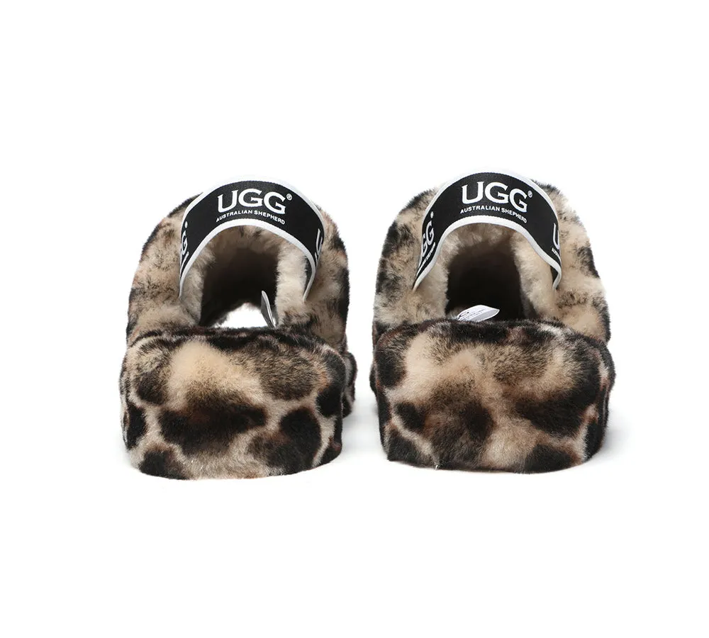 AUSTRALIAN SHEPHERD® UGG Women Slingback Leopard Print Fluffy Slides Pamela