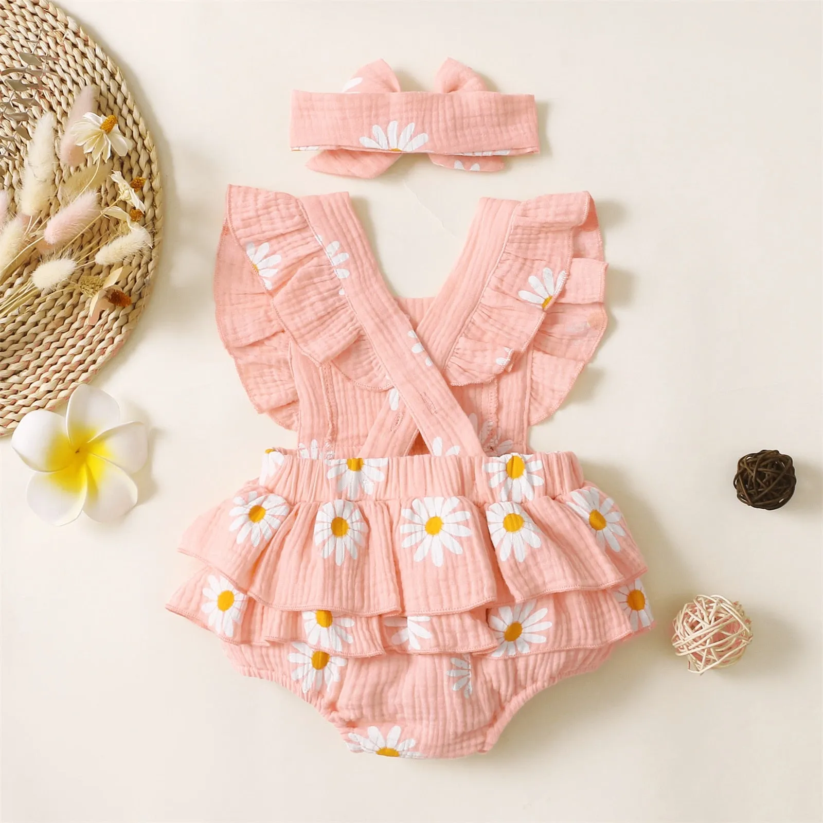 Baby Girl Romper Set - Cotton Crepe Fabric