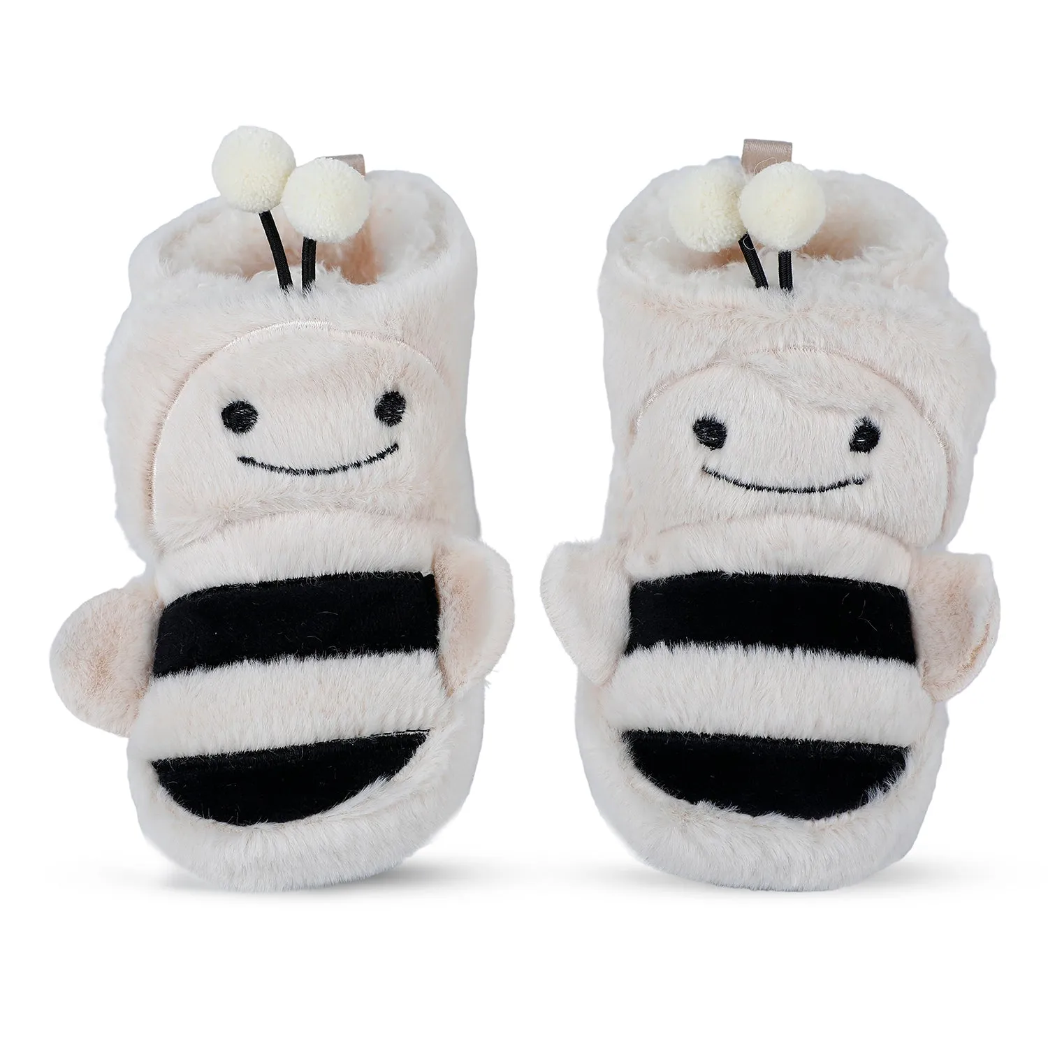 Baby Moo Bumble Bee 3D Warm Furry Booties - Cream