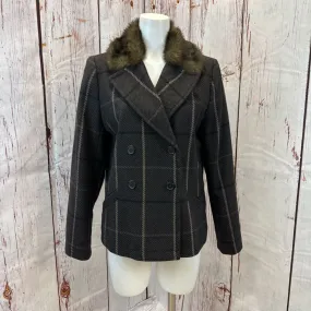 BANANA REPUBLIC EXPRESSO PLAID FAUX FUR COAT SIZE LARGE TC3