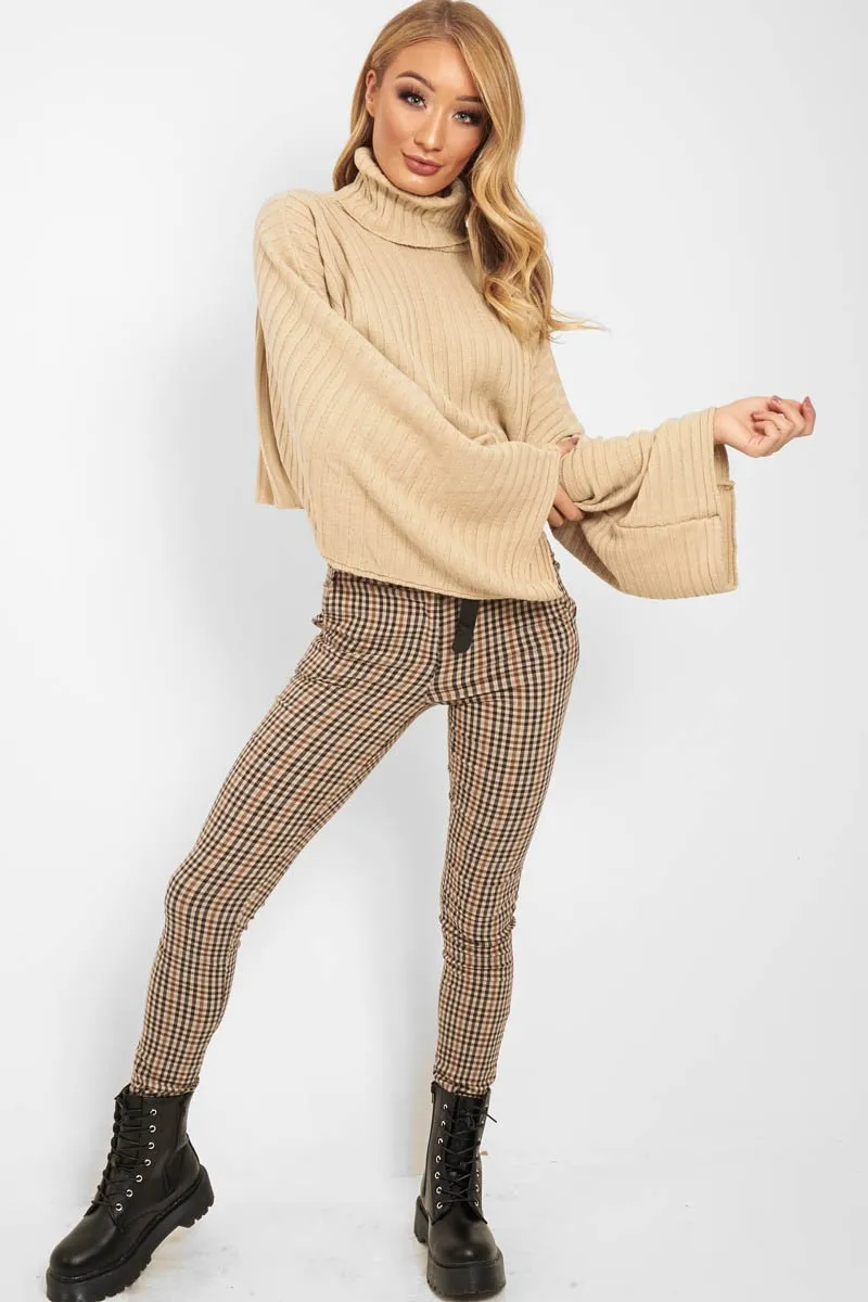 Beige Knit Roll Neck Batwing Jumper - Fallon