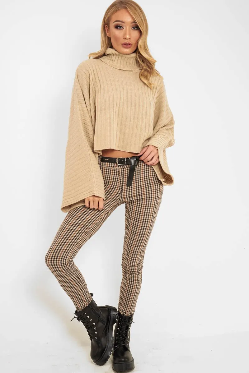 Beige Knit Roll Neck Batwing Jumper - Fallon