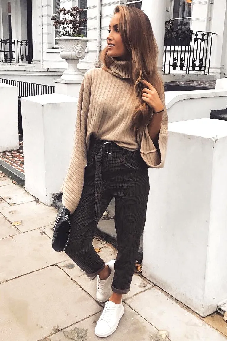 Beige Knit Roll Neck Batwing Jumper - Fallon