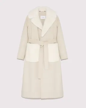 Belted cashmere wool coat with mink fur pockets and collar