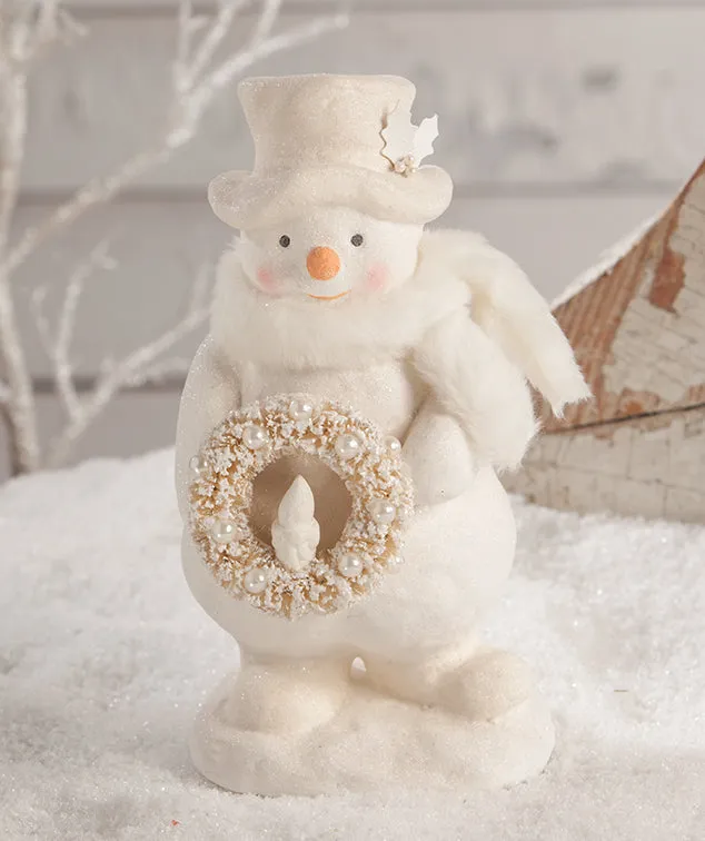 Bethany Lowe Snowman with Wreath, Winter Whites