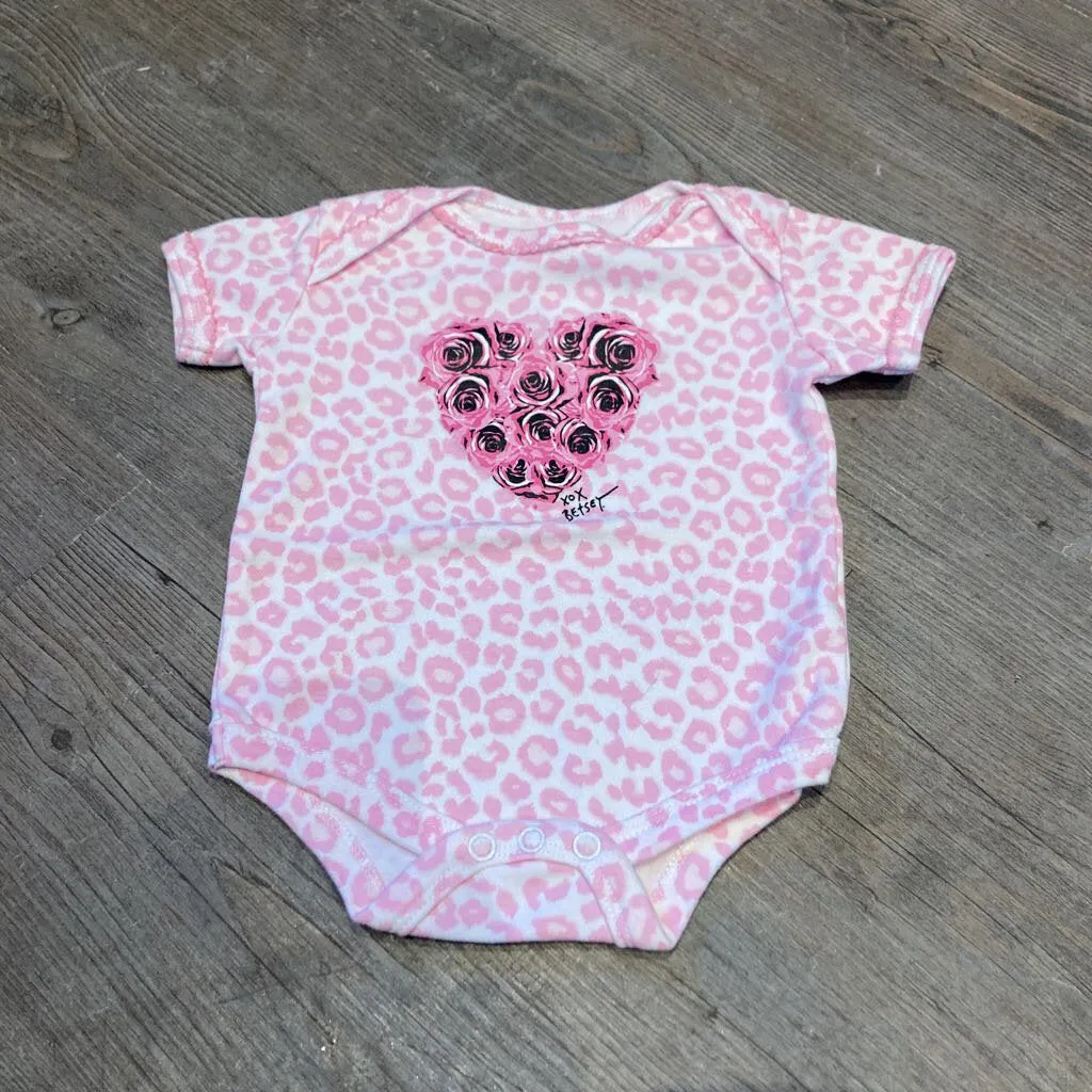 Betsey Johnson White & Pink Leopard Print Onesie 3-6m