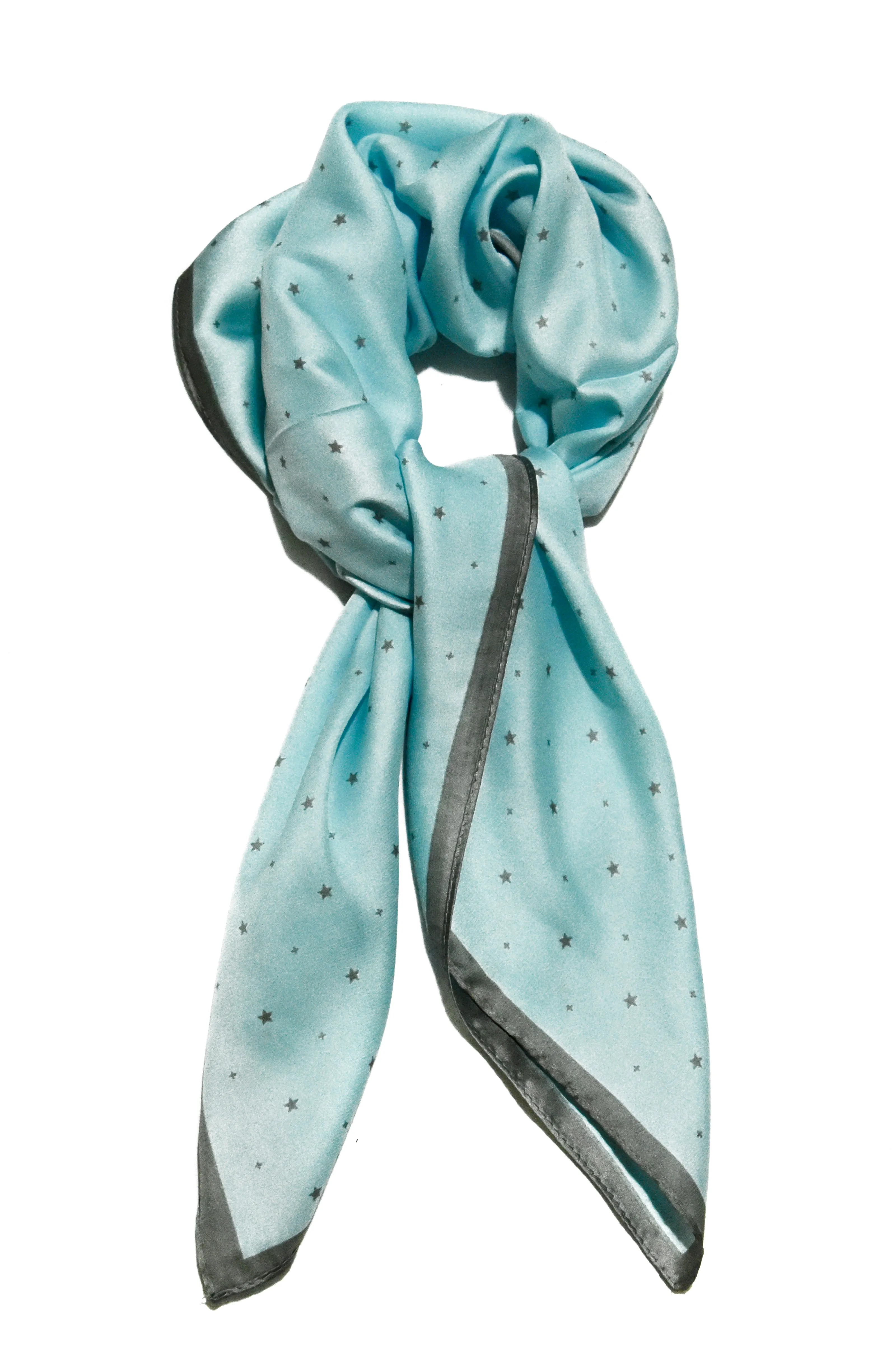 Big Square Ladies Womans Faux Silk Head Neck Thin Scarf Bag Charm - 70cm x 70cm[Turquoise Blue Stars]