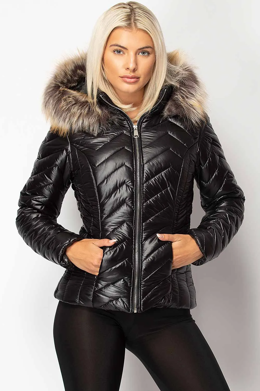 Black Shiny Puffer Quilted Jacket