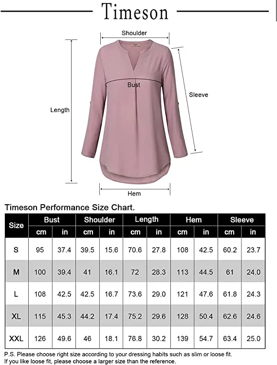 Blue Pink Women's Casual Chiffon V Neck 3/4 Sleeve Blouse Tops - Timeson