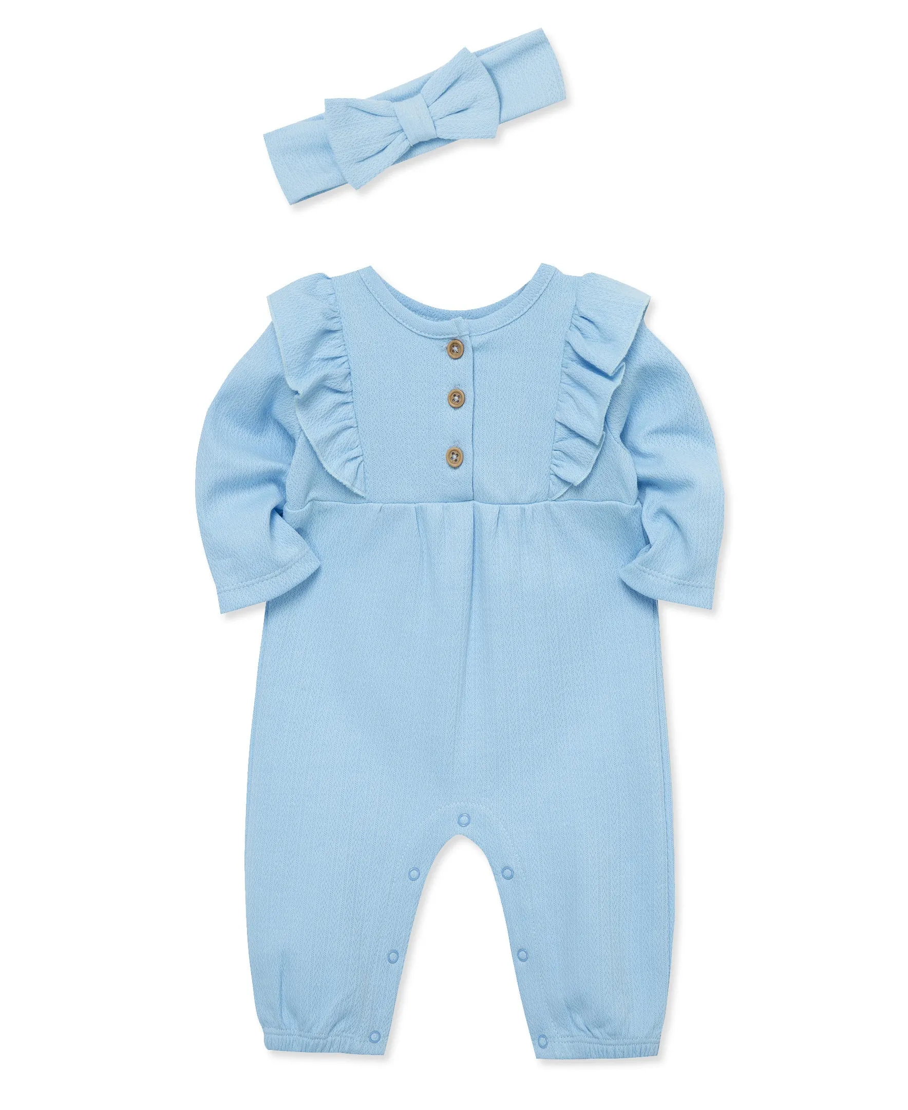 Blue Pointelle Jumpsuit Set