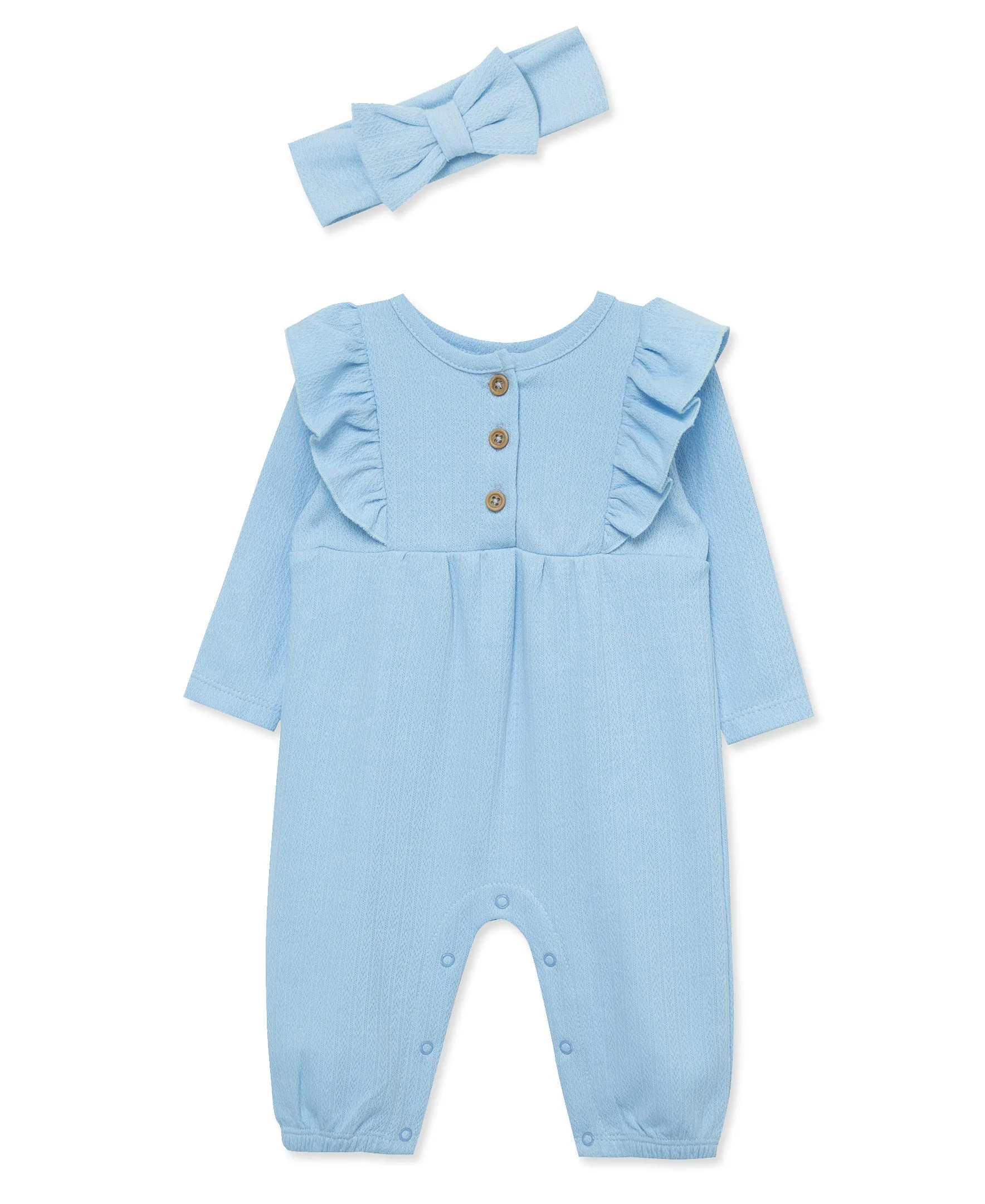 Blue Pointelle Jumpsuit Set